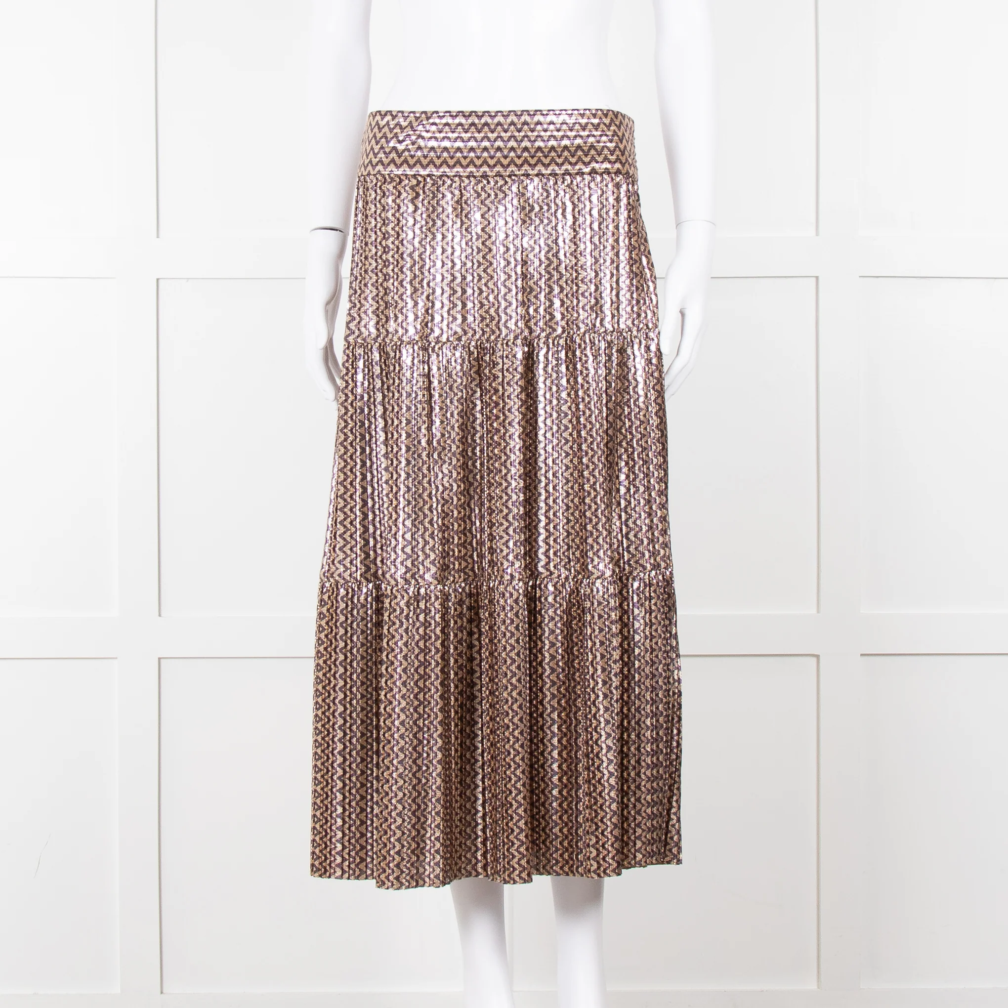 Ba&sh Metallic Gold and Purple Tiered Midi Skirt