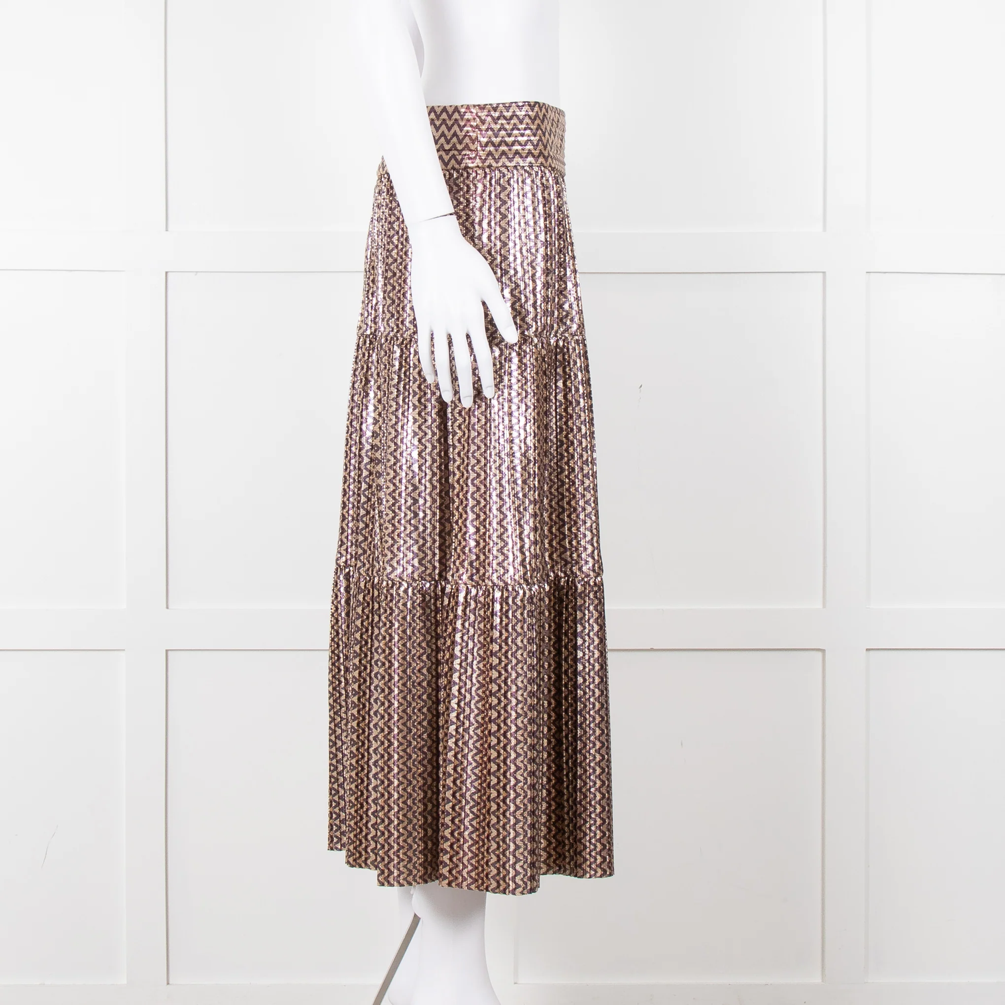 Ba&sh Metallic Gold and Purple Tiered Midi Skirt - Image 3