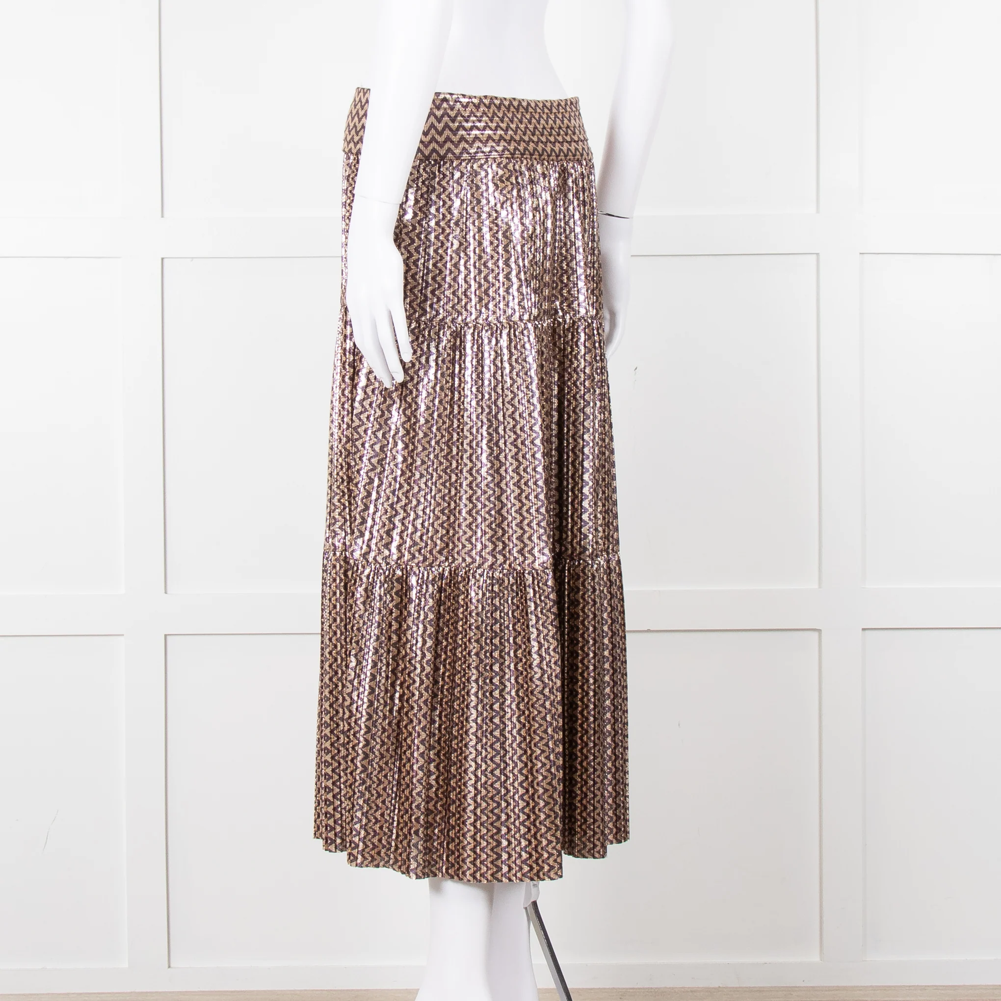 Ba&sh Metallic Gold and Purple Tiered Midi Skirt - Image 6