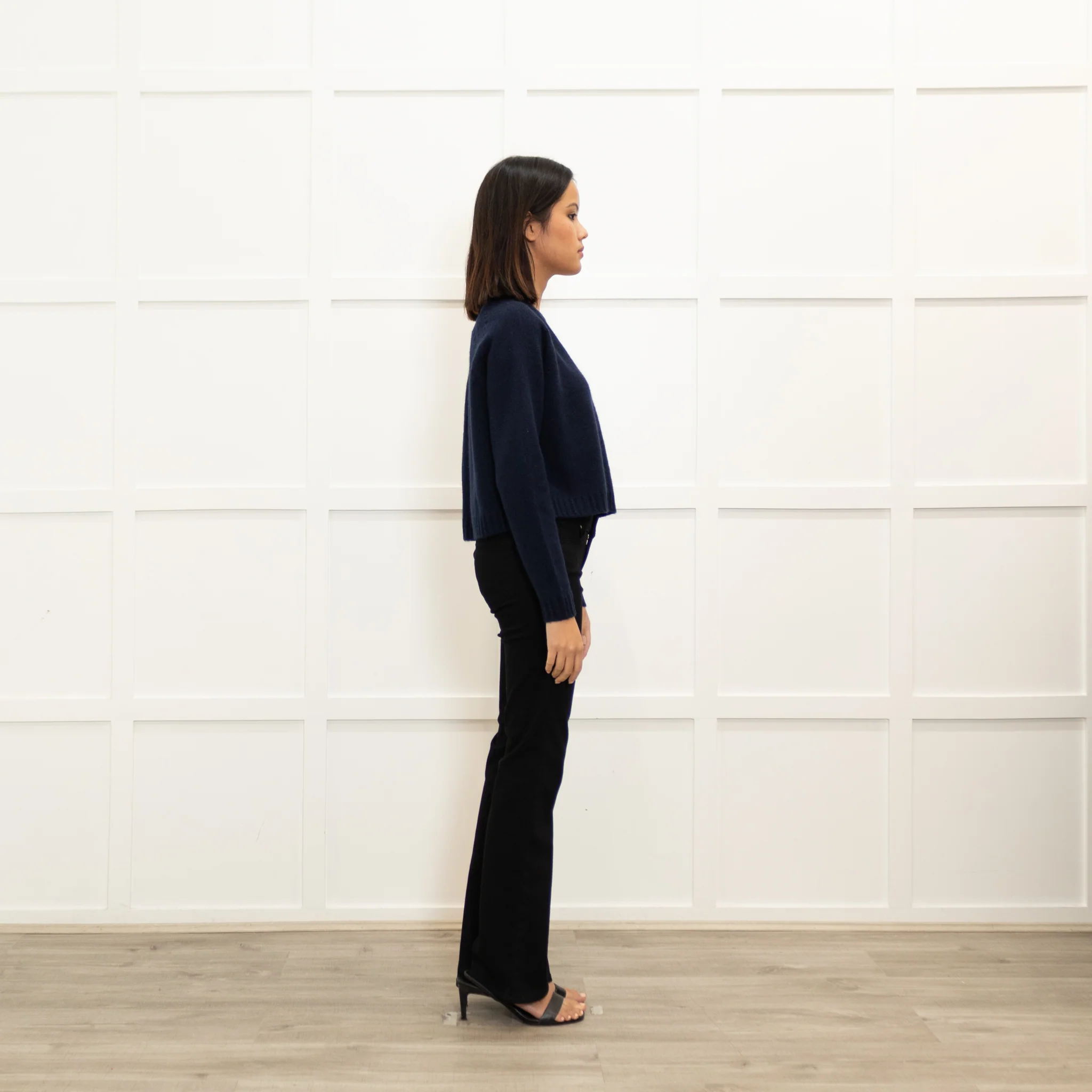 Ba&Sh Navy Blue Cashmere Diamante Button Cropped Cardigan - Image 4