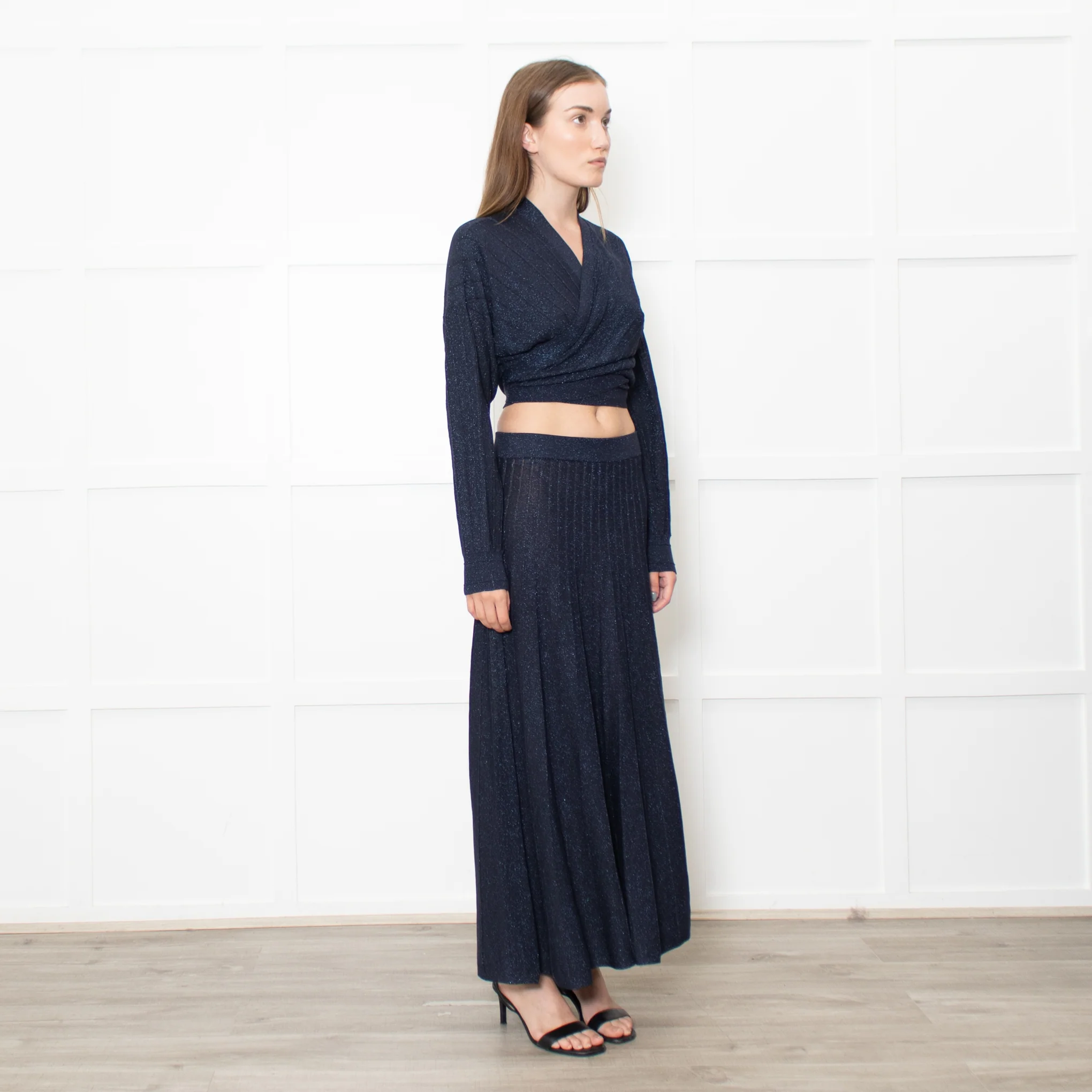 BA&SH Navy Metallic Knit Wrap Top - Image 7