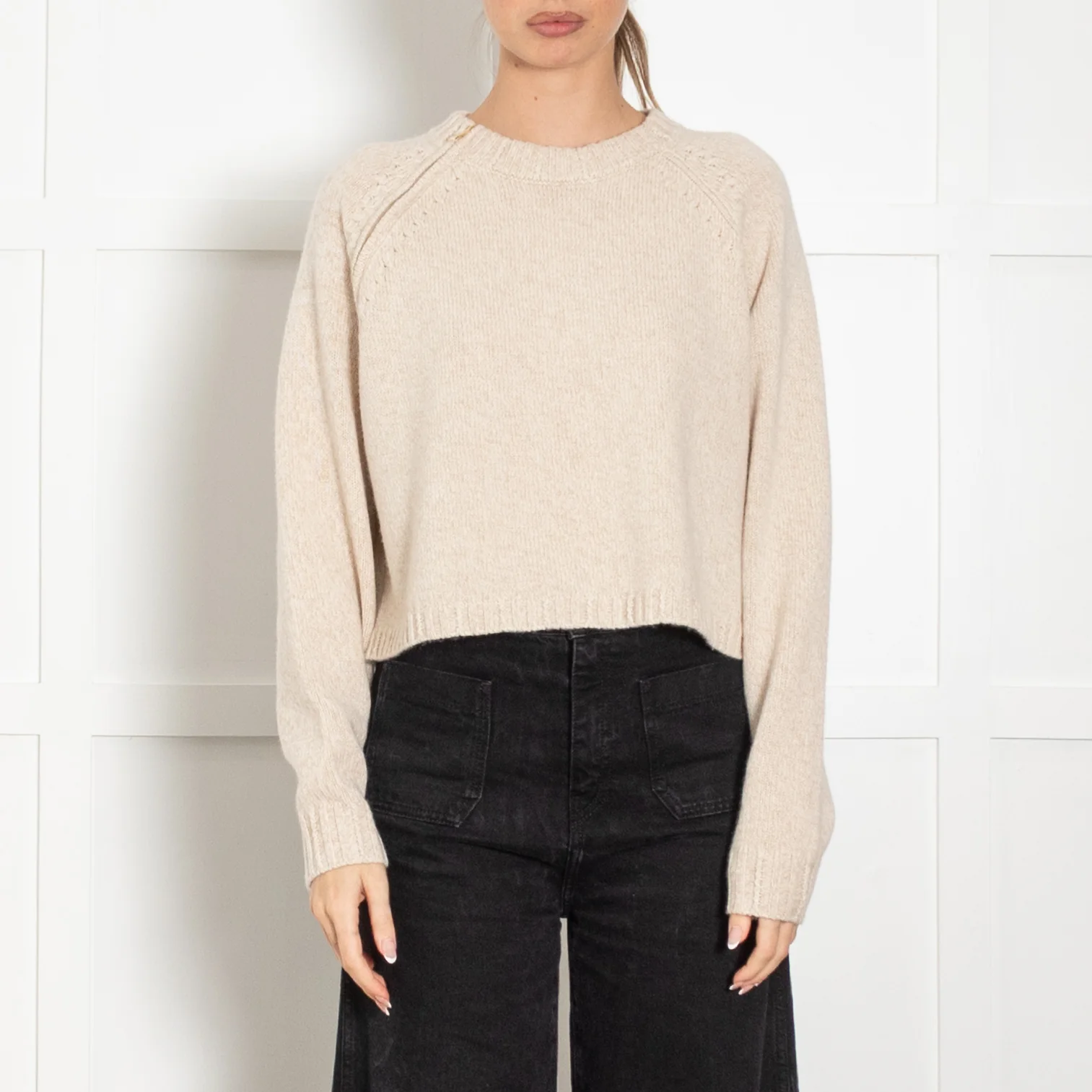 Ba&sh Oatmeal Corvy Zip Shoulder Detail Jumper - Image 2