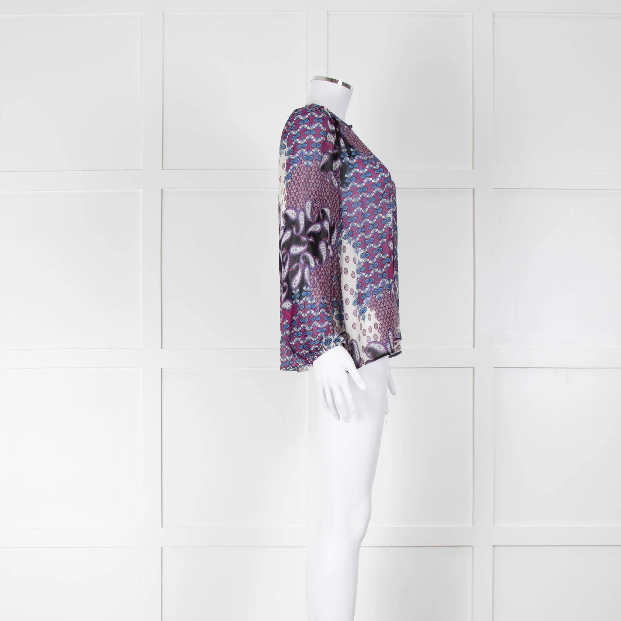 ba&sh Purple Cream Blue Paisley Print Long Sleeve Top - Image 2
