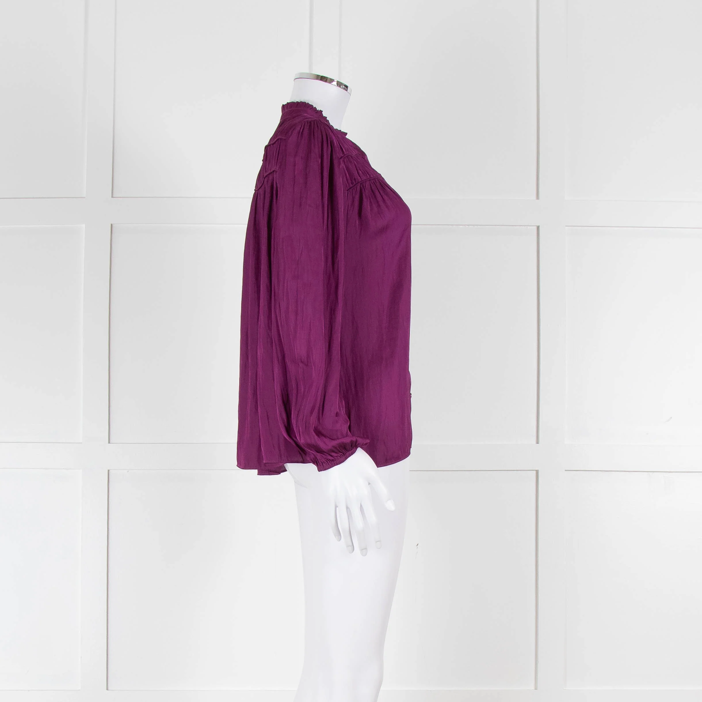 Ba&sh Purple Crinkle Collarless Blouse - Image 3