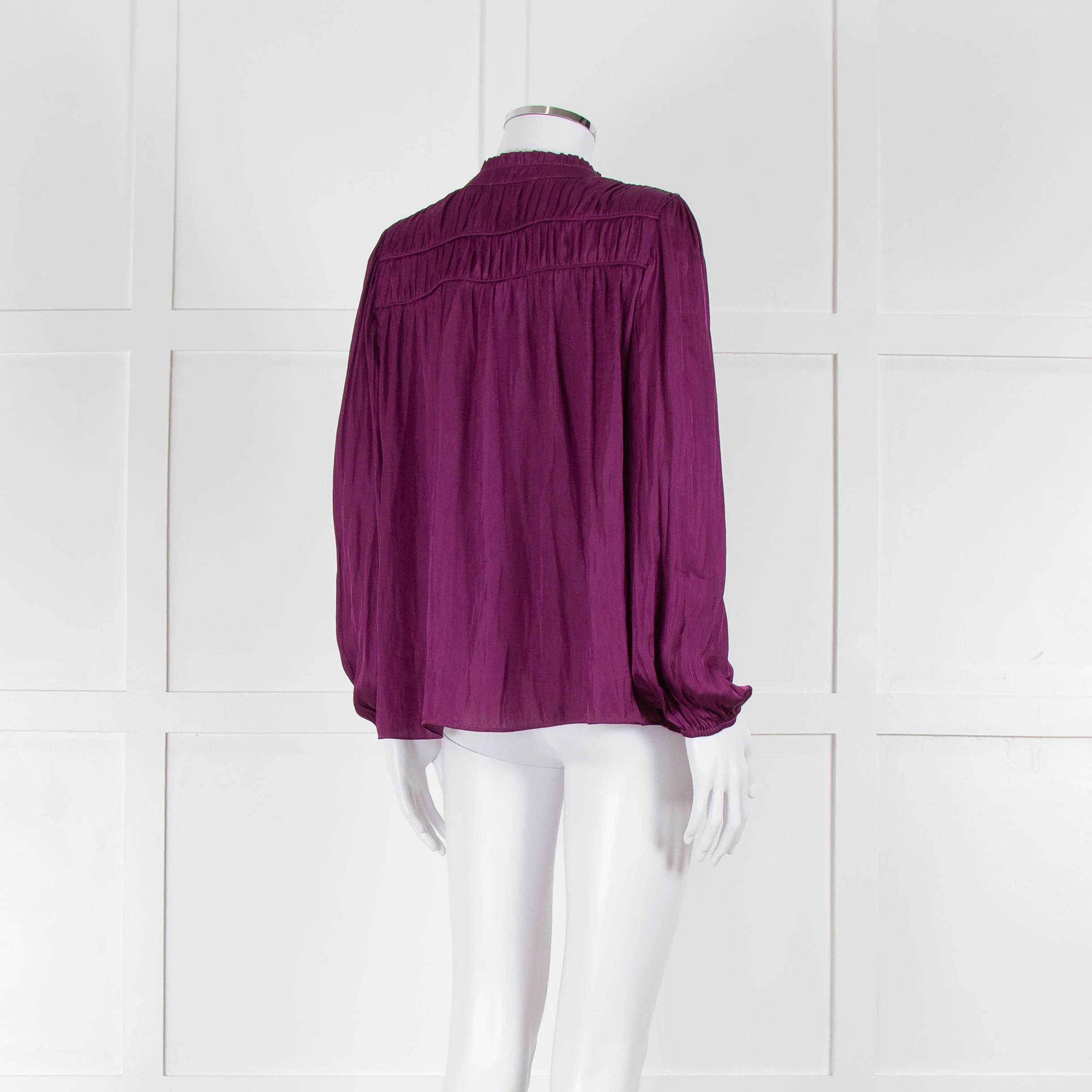 Ba&sh Purple Crinkle Collarless Blouse - Image 4