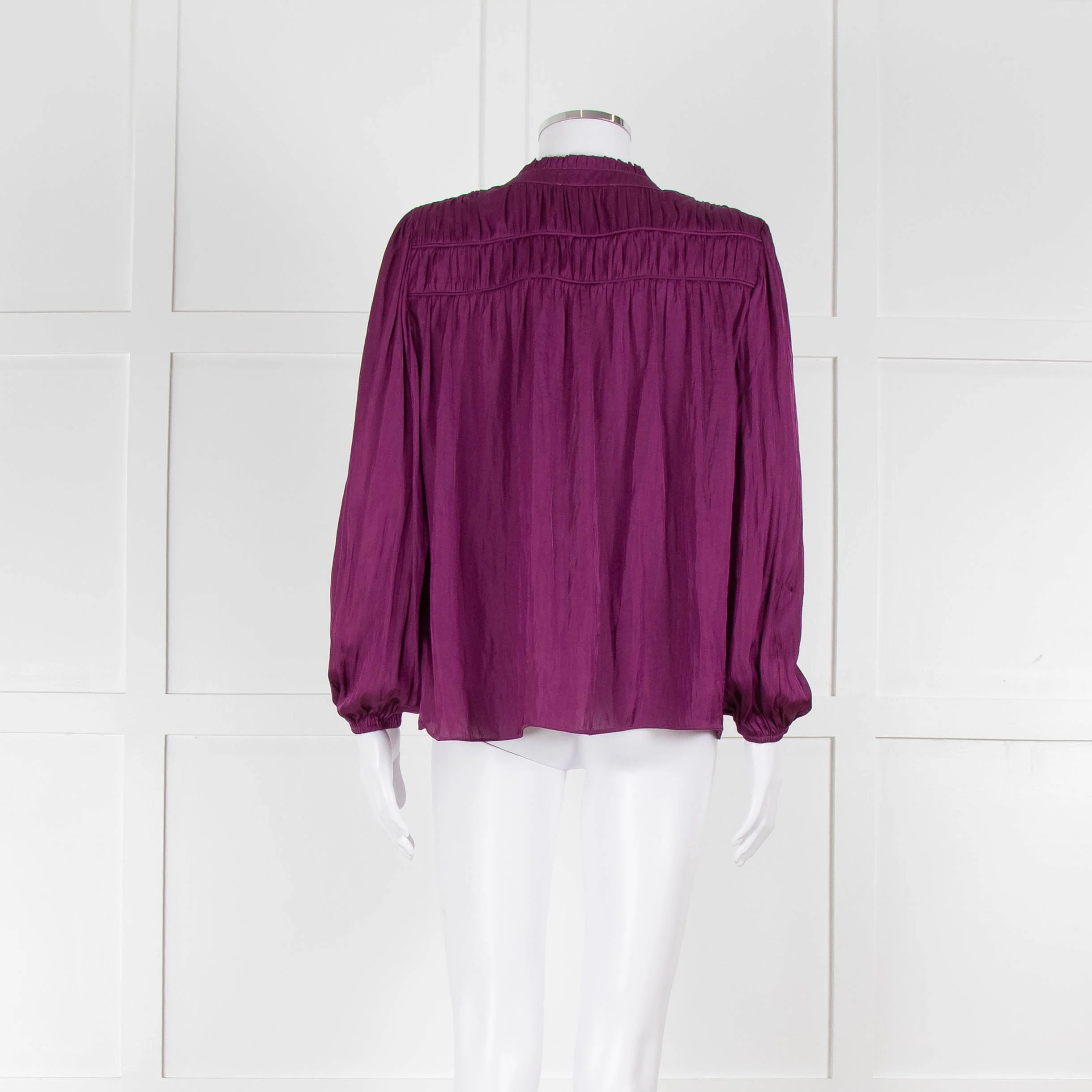 Ba&sh Purple Crinkle Collarless Blouse - Image 5