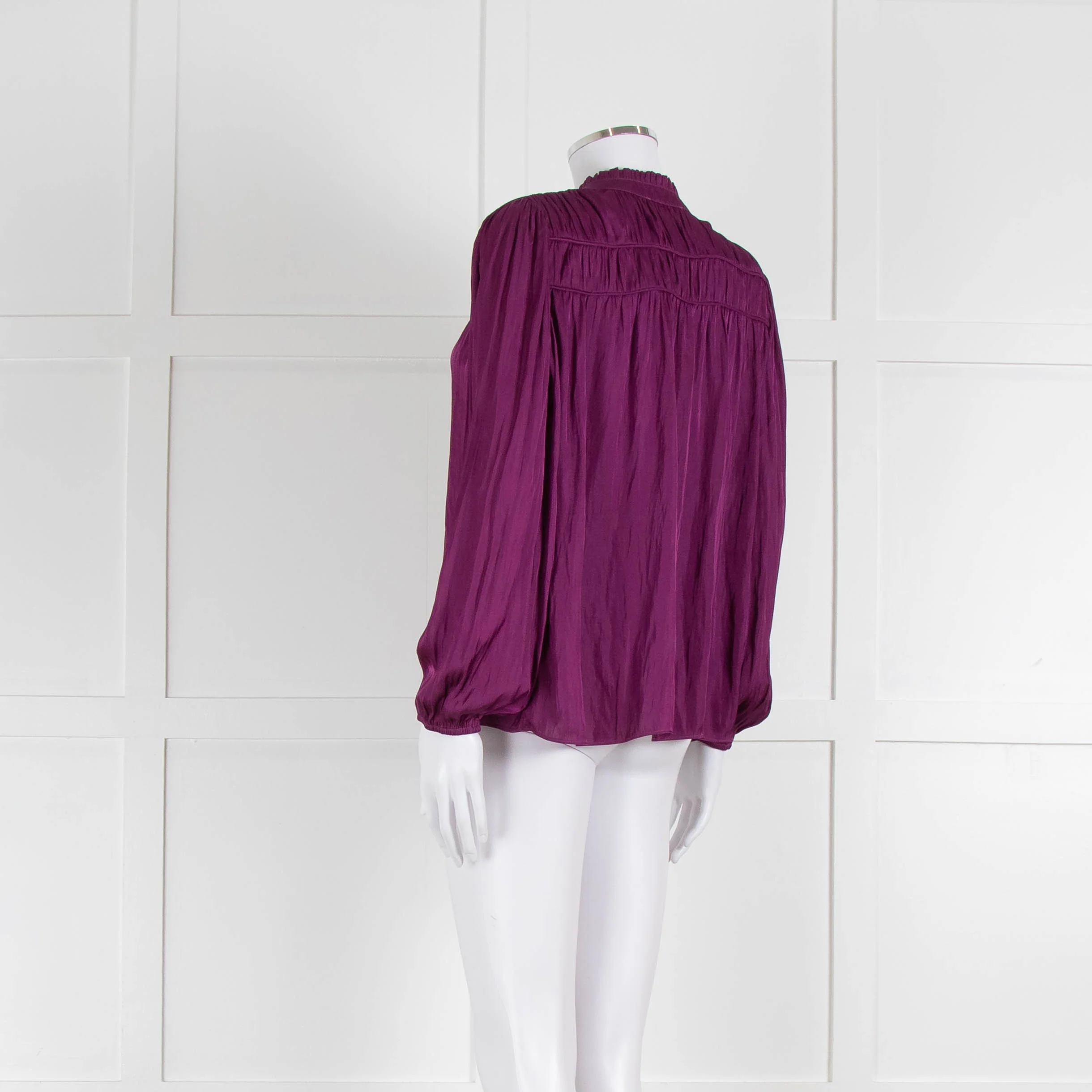 Ba&sh Purple Crinkle Collarless Blouse - Image 6
