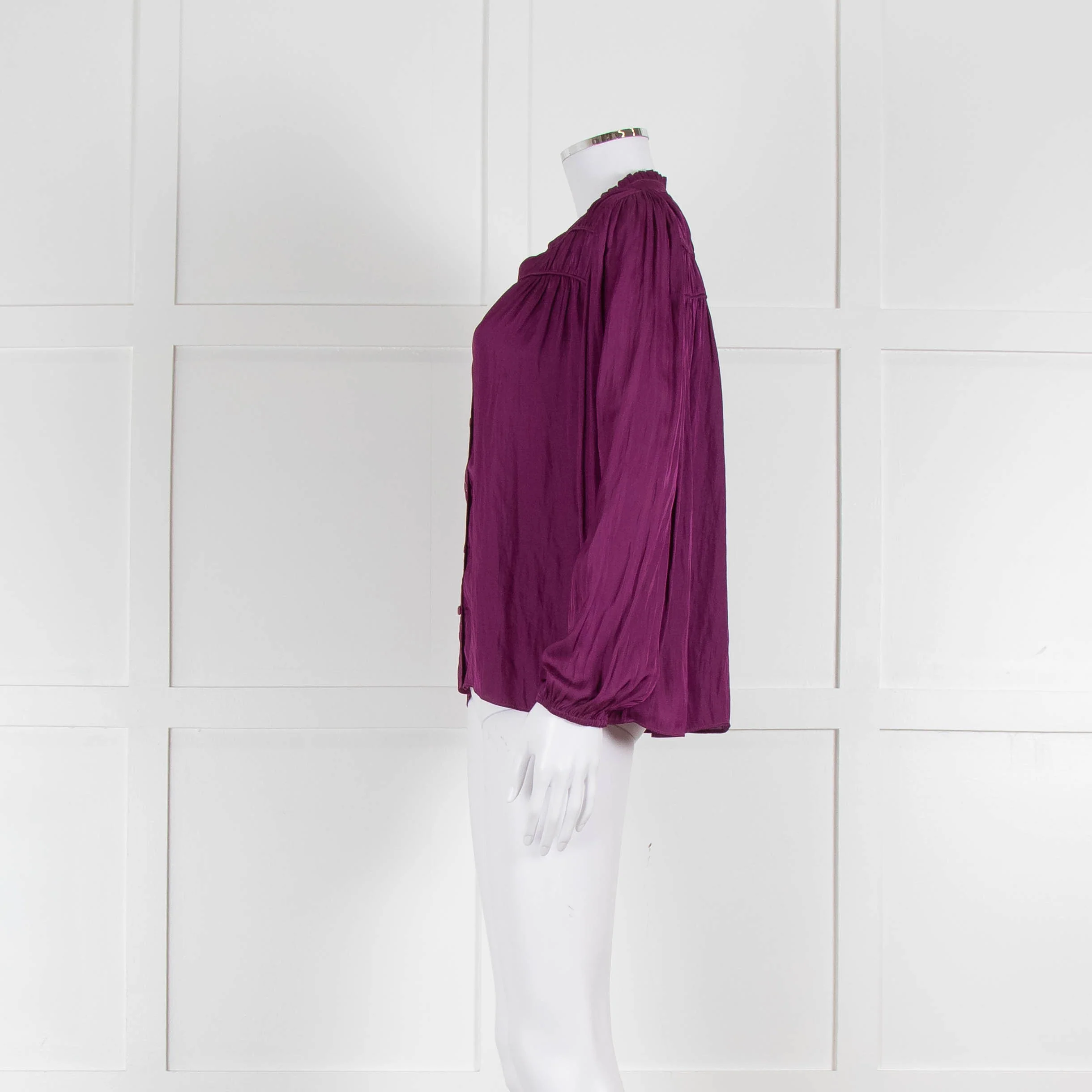 Ba&sh Purple Crinkle Collarless Blouse - Image 7