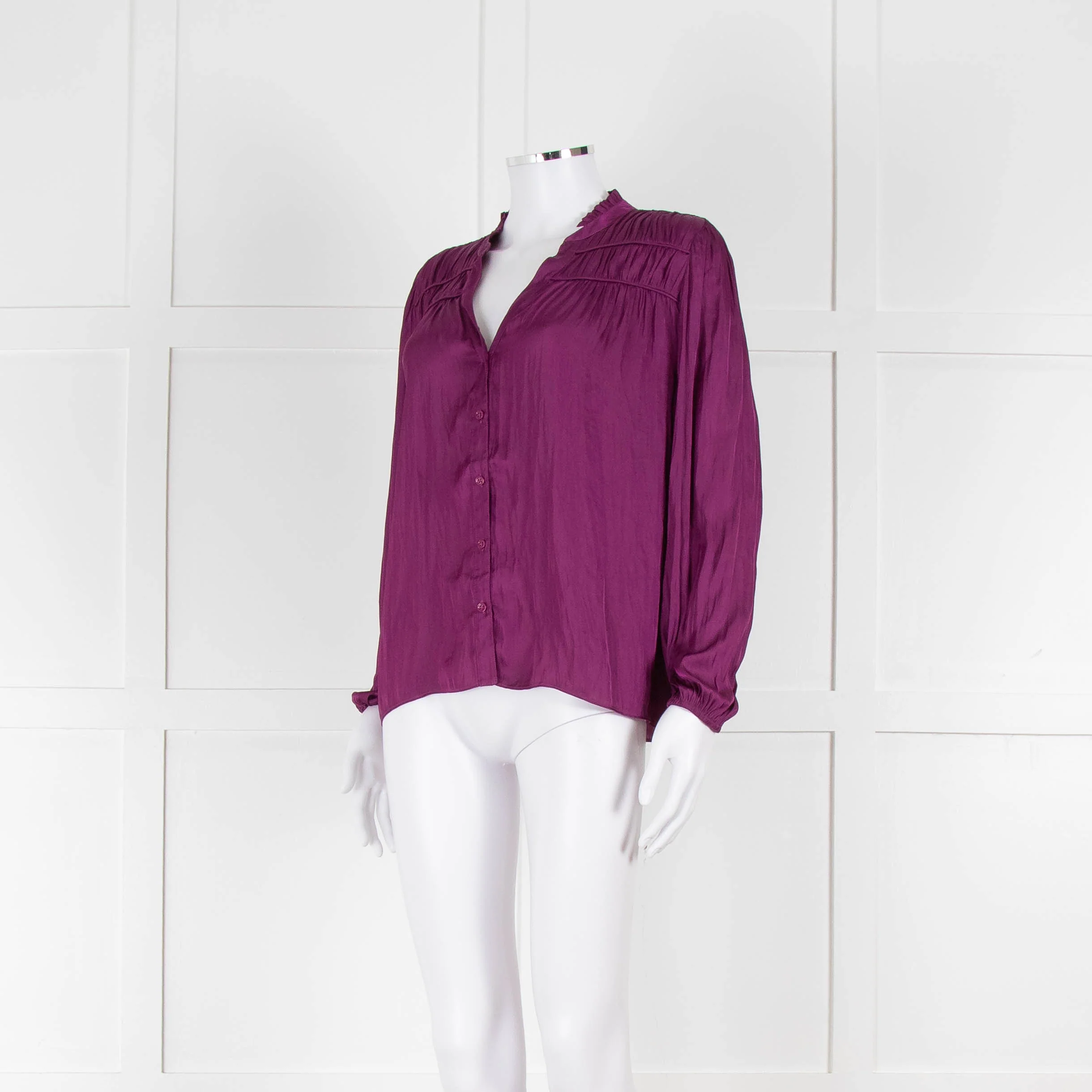 Ba&sh Purple Crinkle Collarless Blouse - Image 8