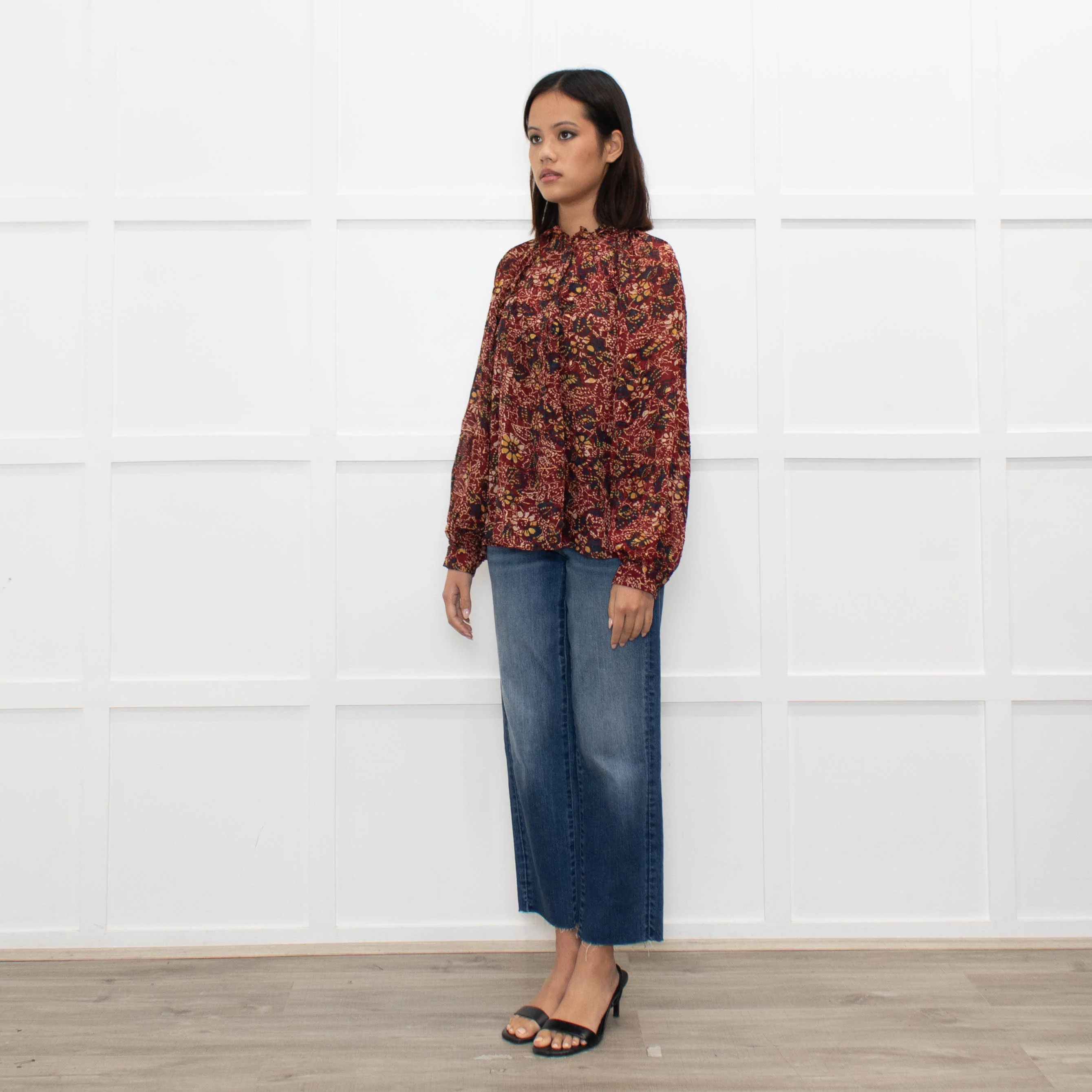 Ba&sh Red Floral Blouse with Frilled Neck - Image 7