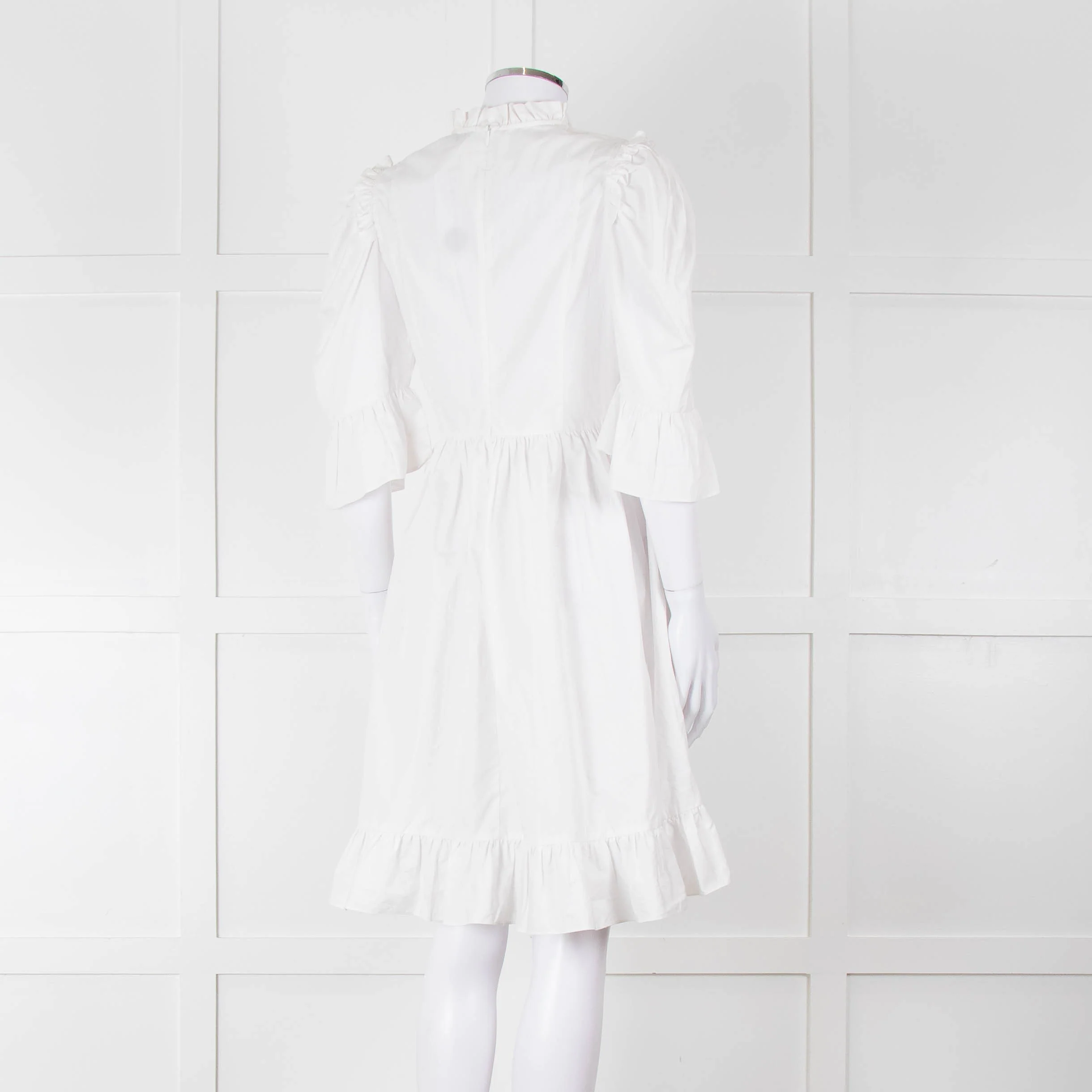 Batsheva White Cotton Frill Detail Short Sleeve Dress - Image 4