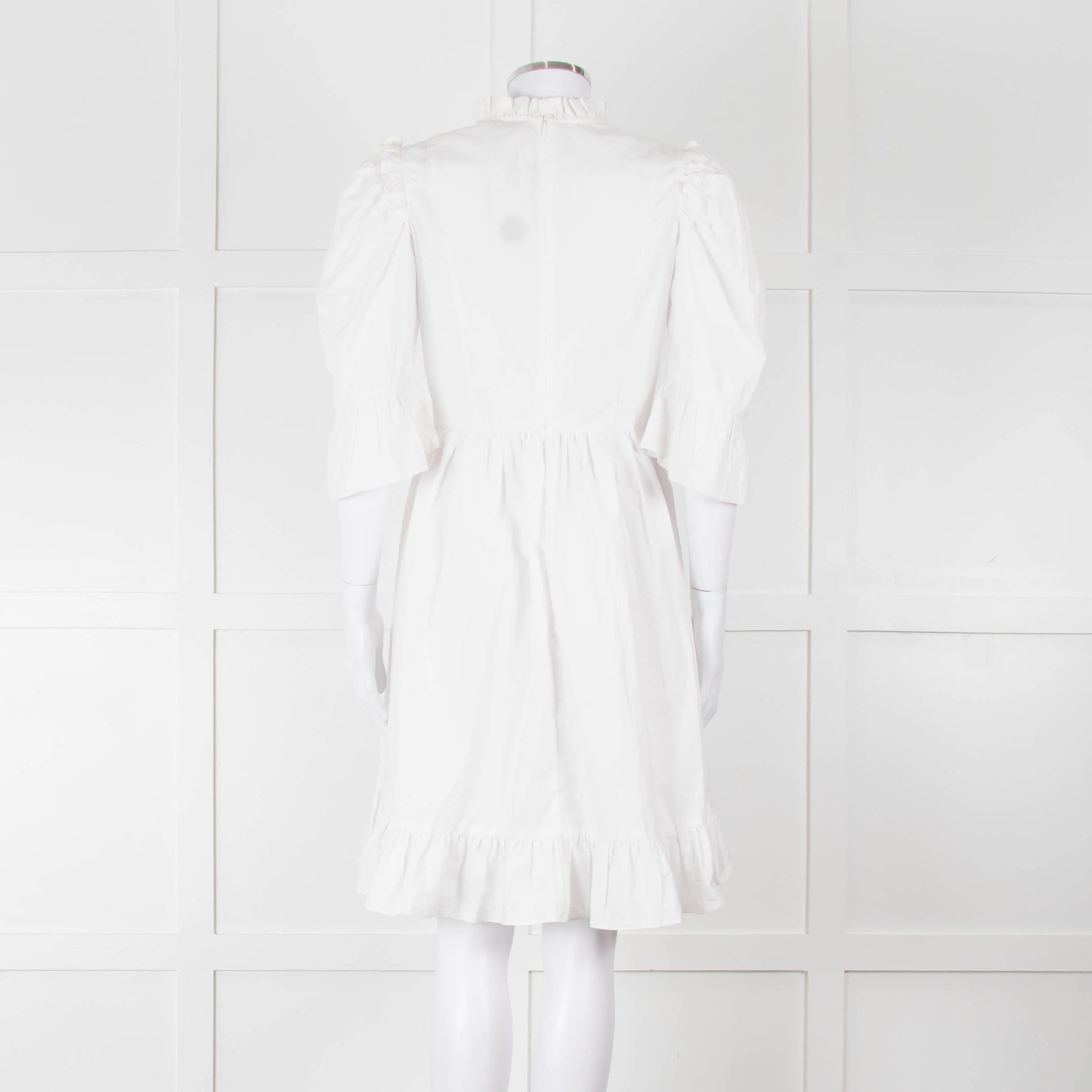 Batsheva White Cotton Frill Detail Short Sleeve Dress - Image 5