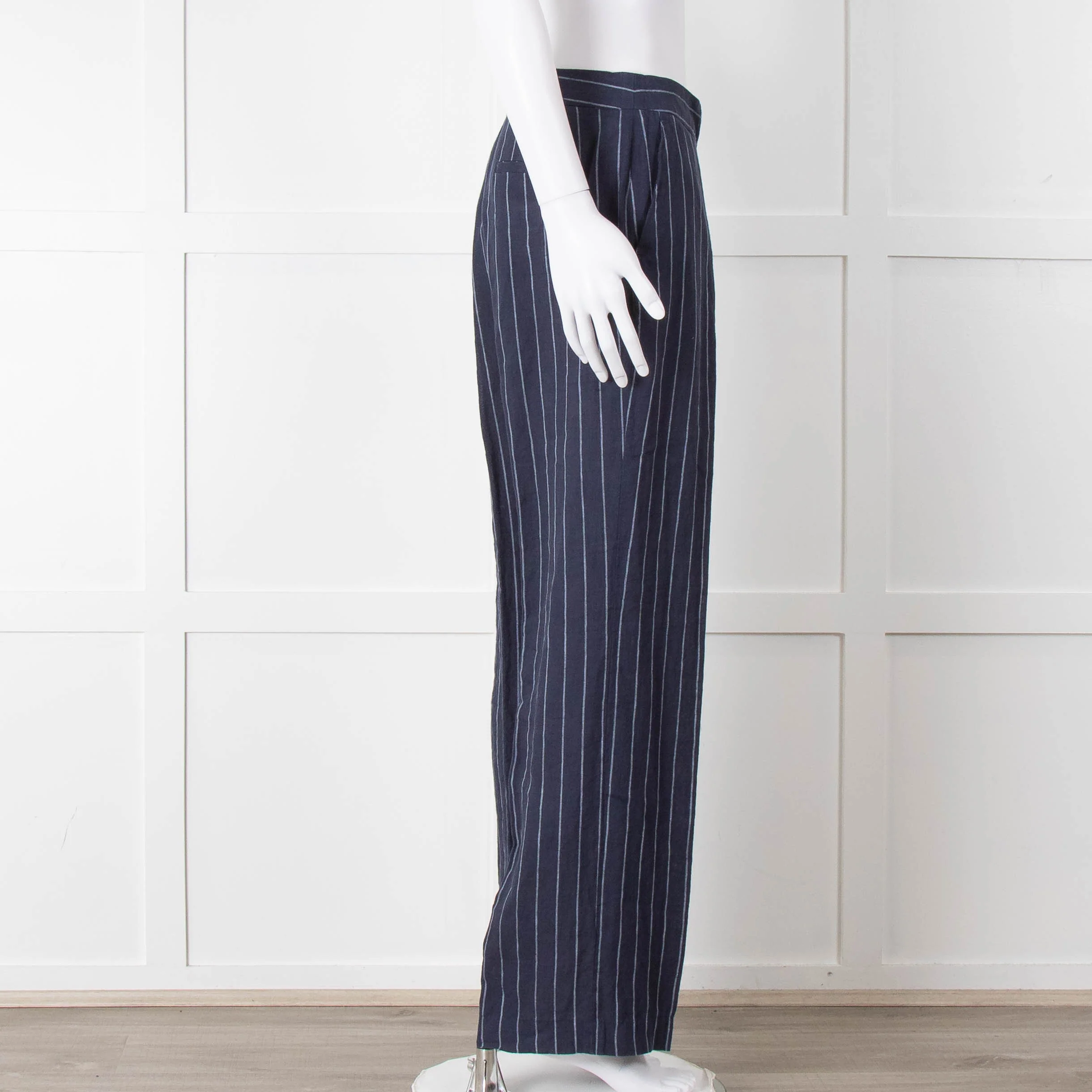 Baukjen Navy Pinstripe Linen Trousers - Image 3