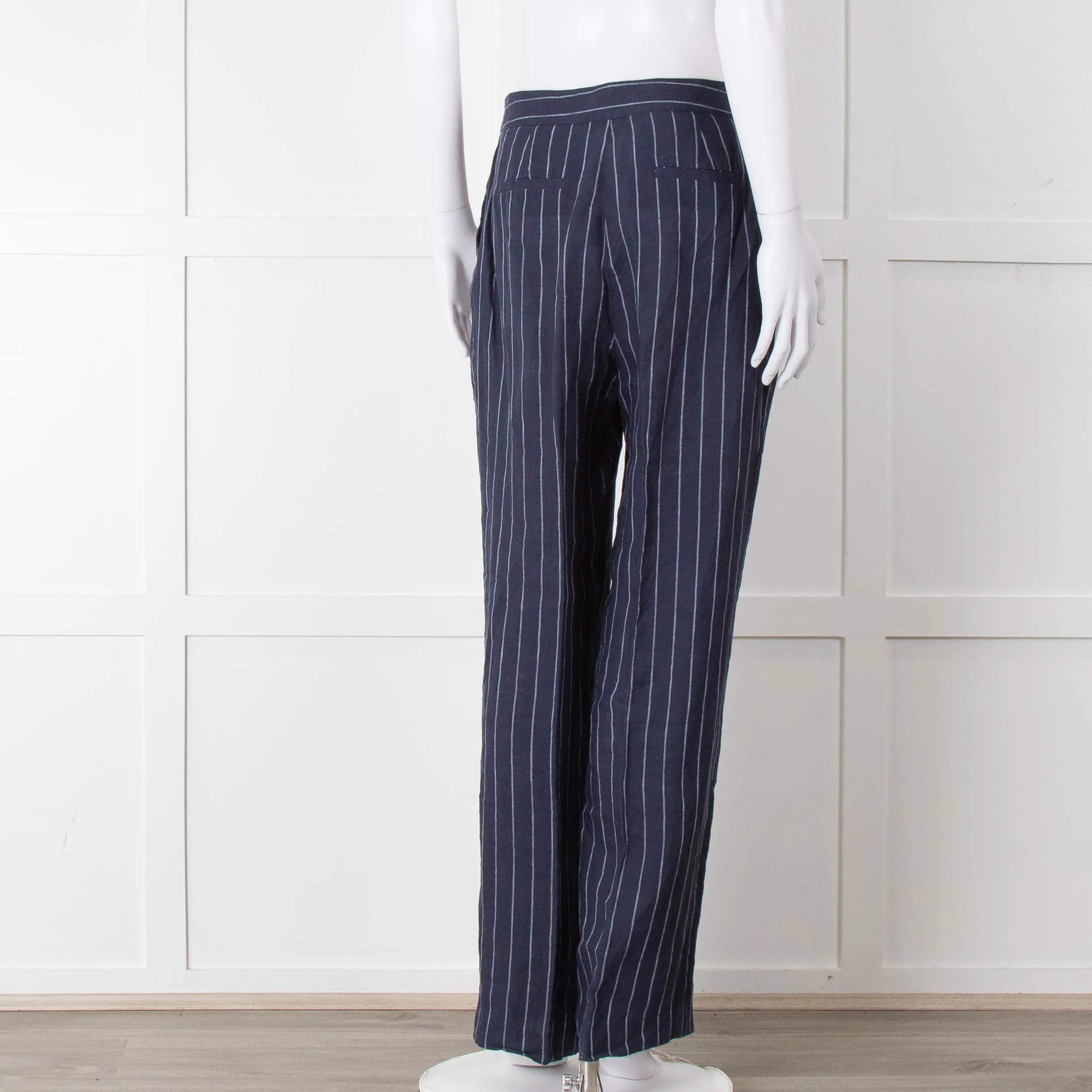 Baukjen Navy Pinstripe Linen Trousers - Image 4