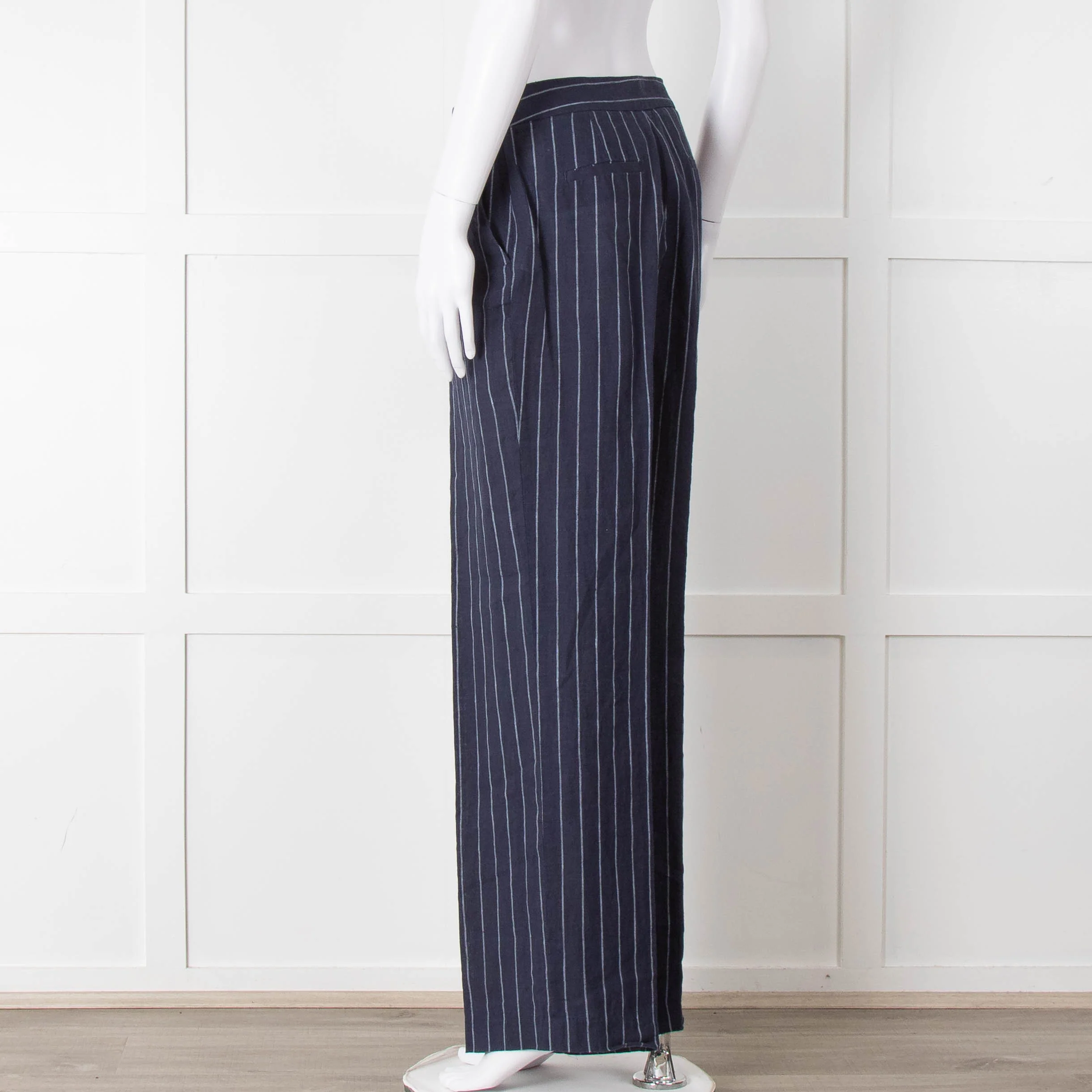 Baukjen Navy Pinstripe Linen Trousers - Image 6