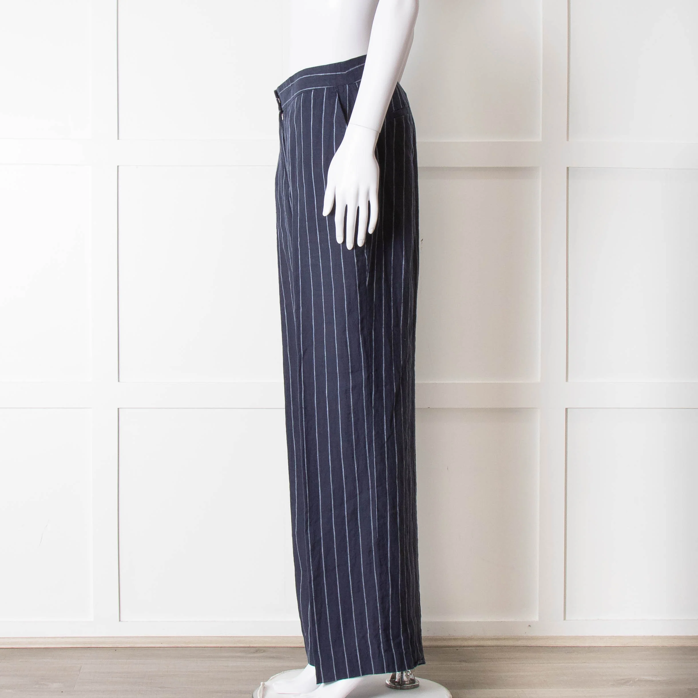Baukjen Navy Pinstripe Linen Trousers - Image 7