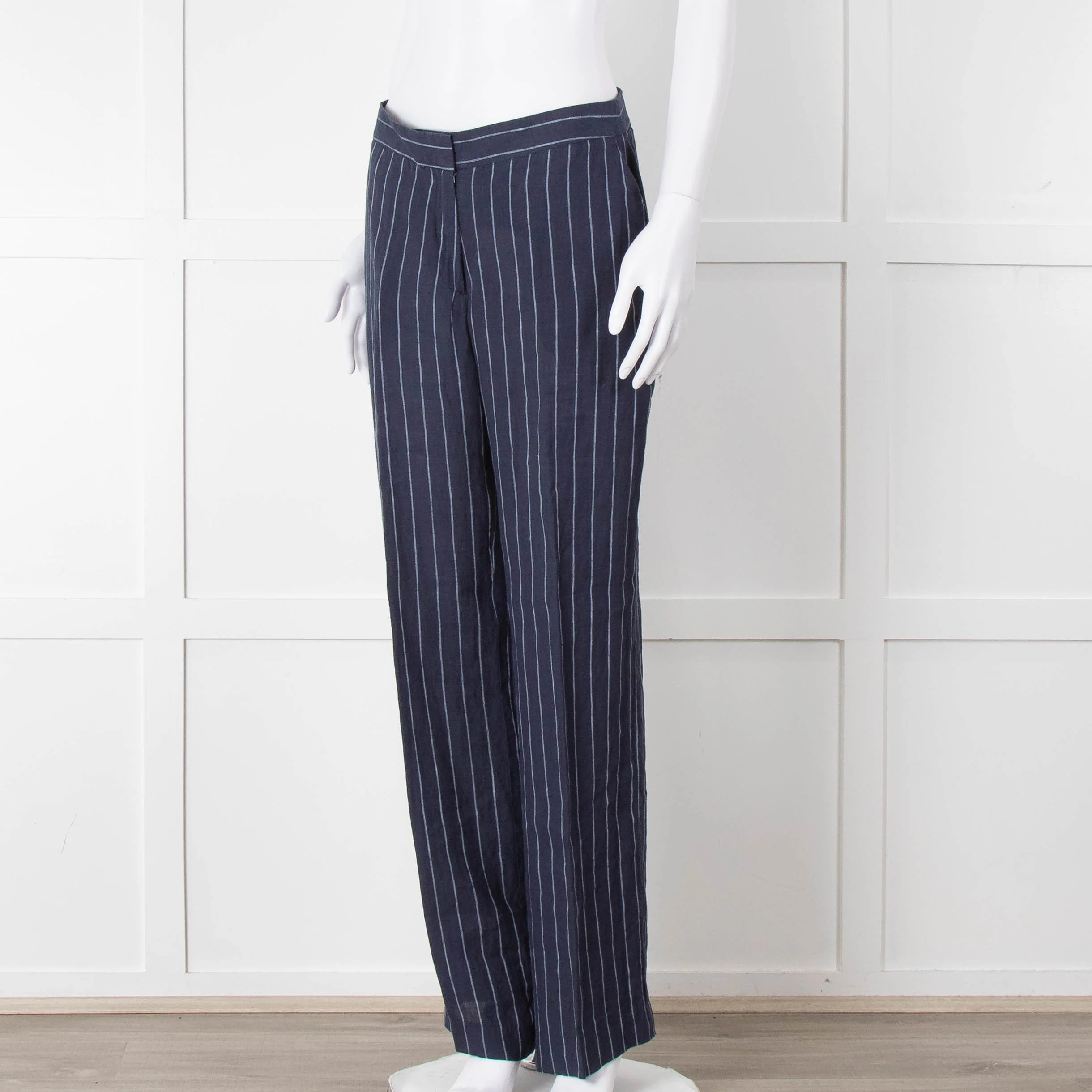 Baukjen Navy Pinstripe Linen Trousers - Image 8
