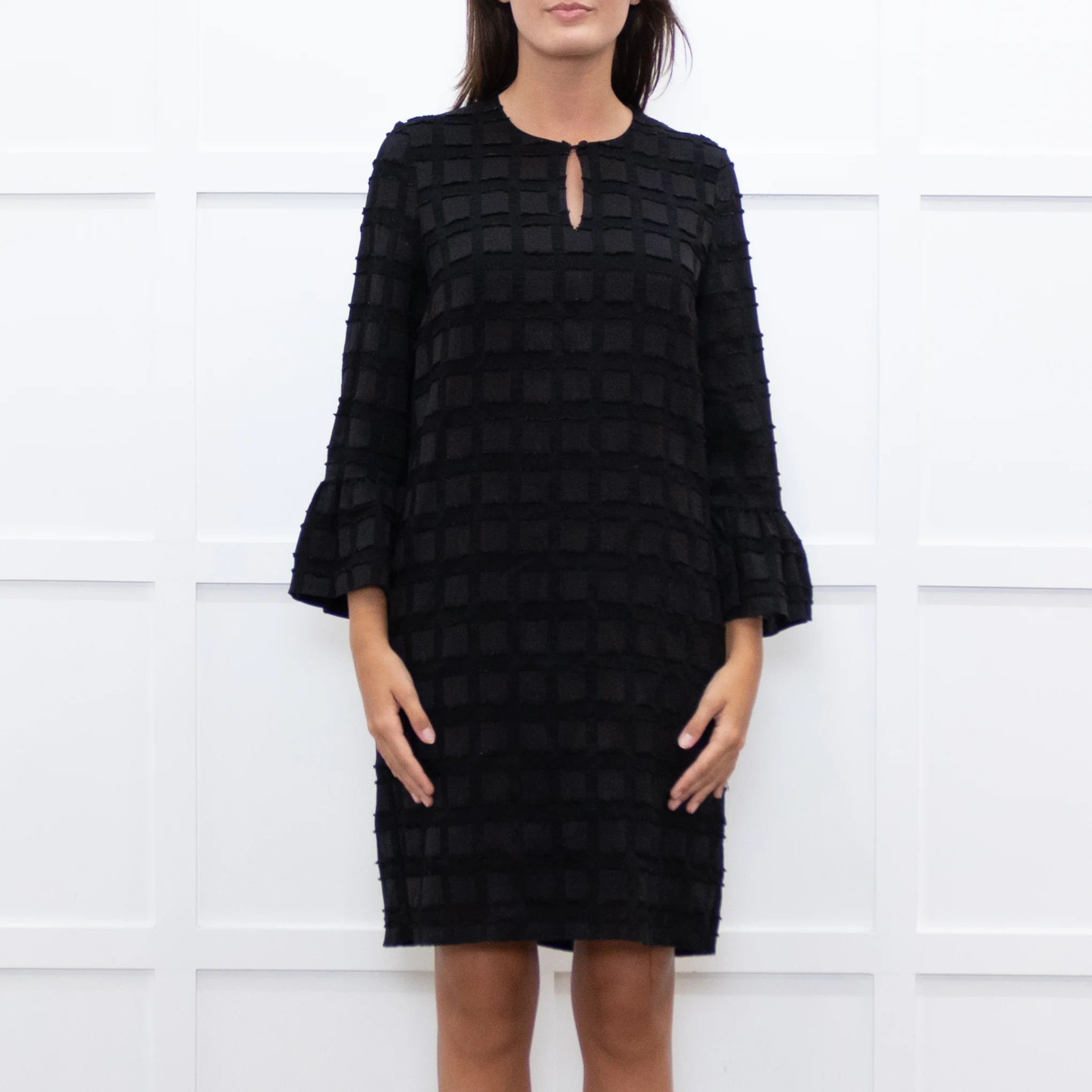 Baum Und Pferdgarten Black Textured Frill Trim Sleeve Dress - Image 2