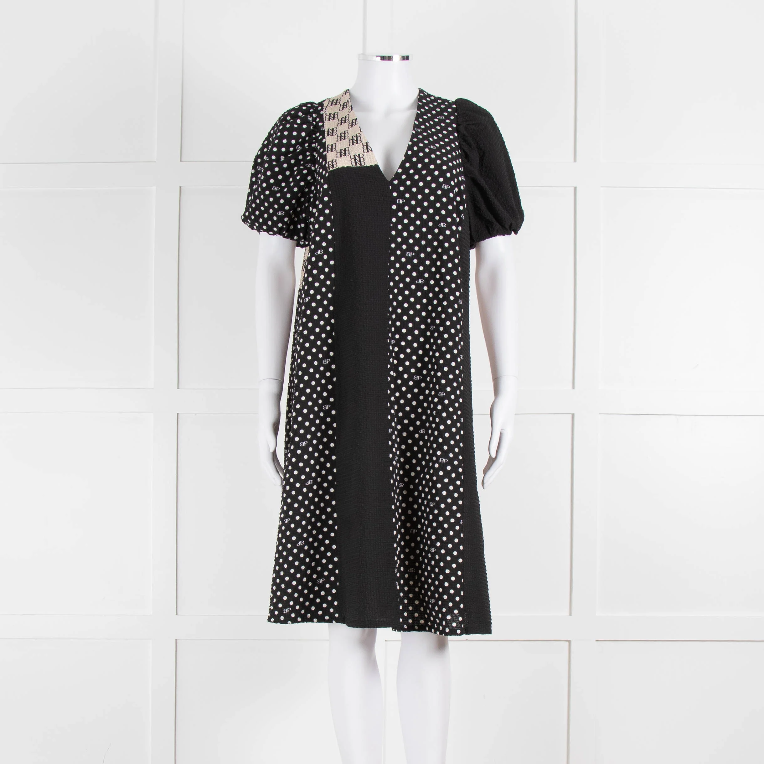 Baum Und Pferdgarten Black White Polka Dot Puff Sleeve Dress