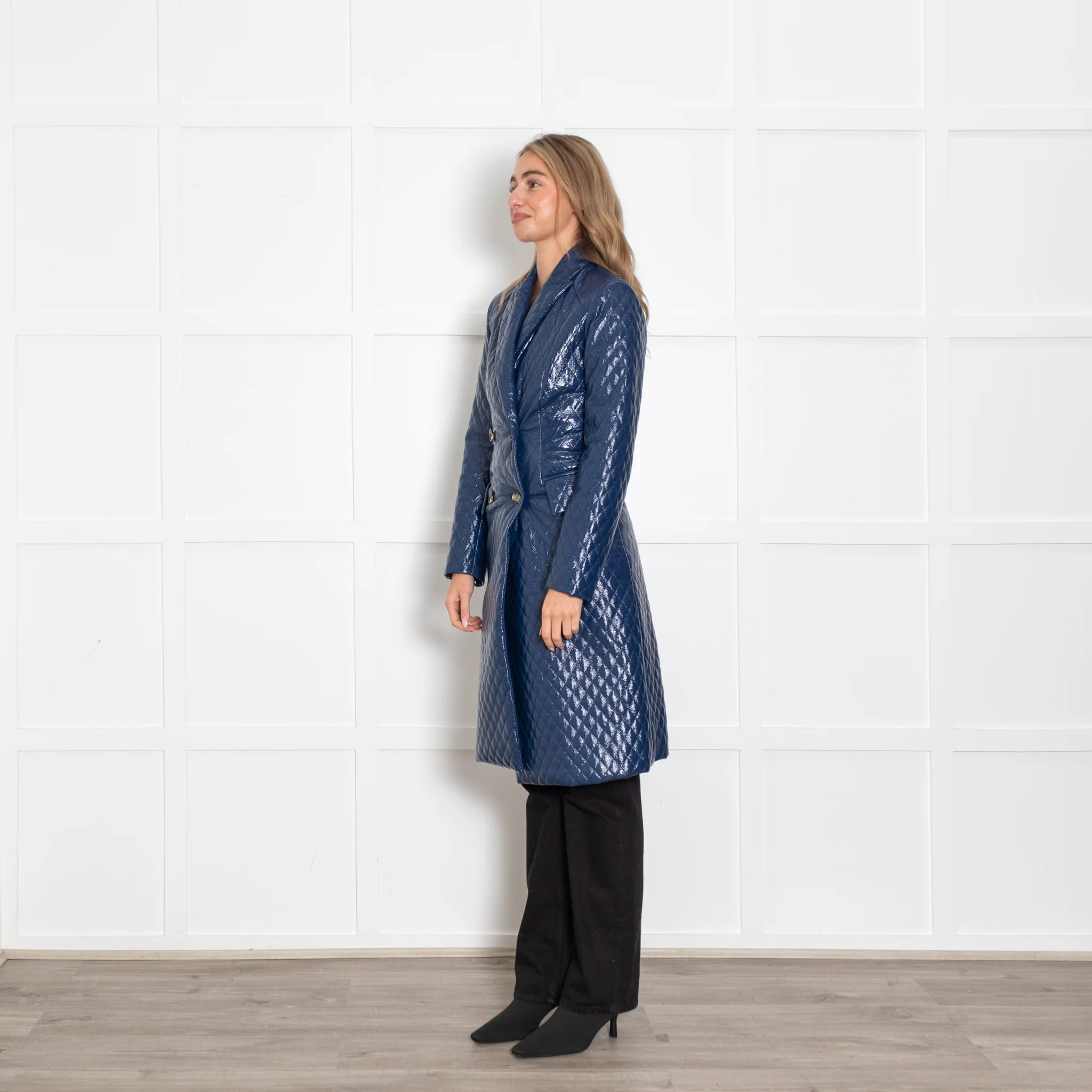 Baum und Pferdgarten Blue Gloss Quilted Long Coat - Image 3