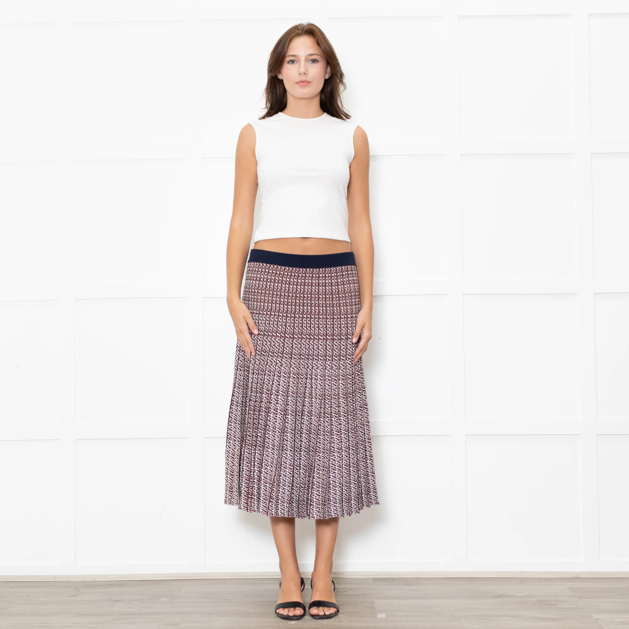 Baum und Pferdgarten Cream Brown Lurex Pleated Knitted Skirt