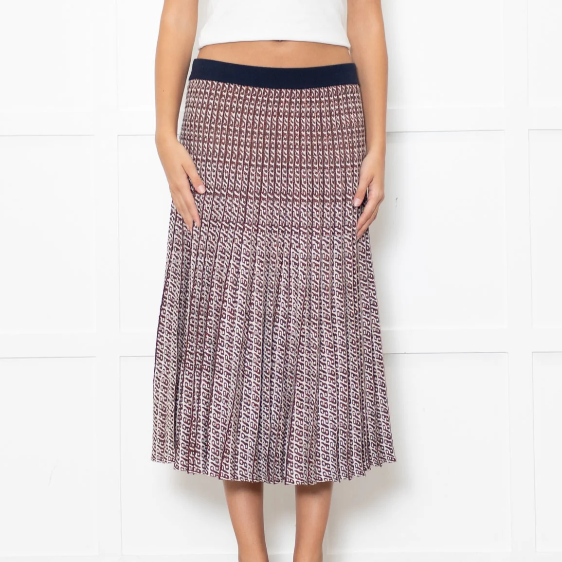Baum und Pferdgarten Cream Brown Lurex Pleated Knitted Skirt - Image 2