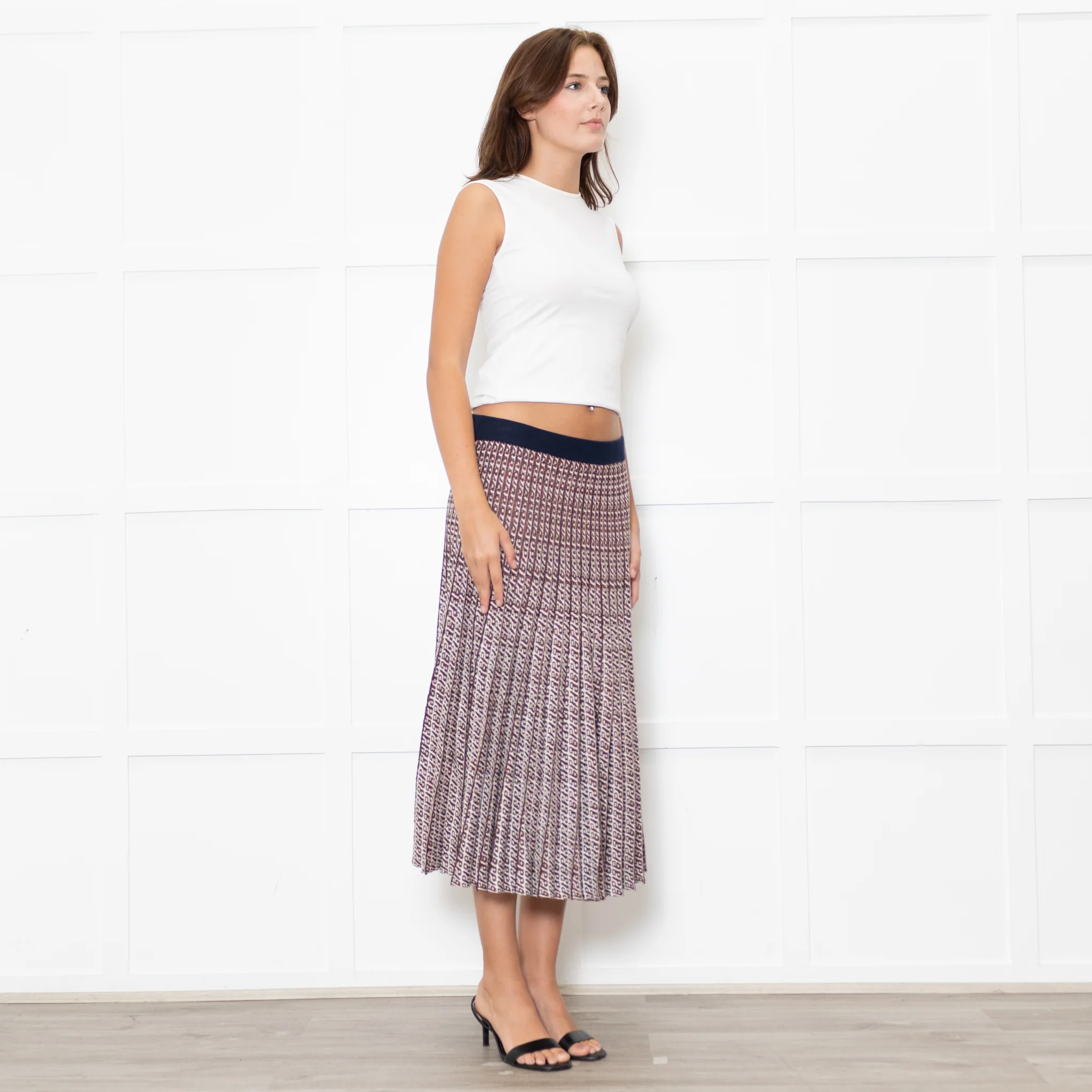 Baum und Pferdgarten Cream Brown Lurex Pleated Knitted Skirt - Image 7