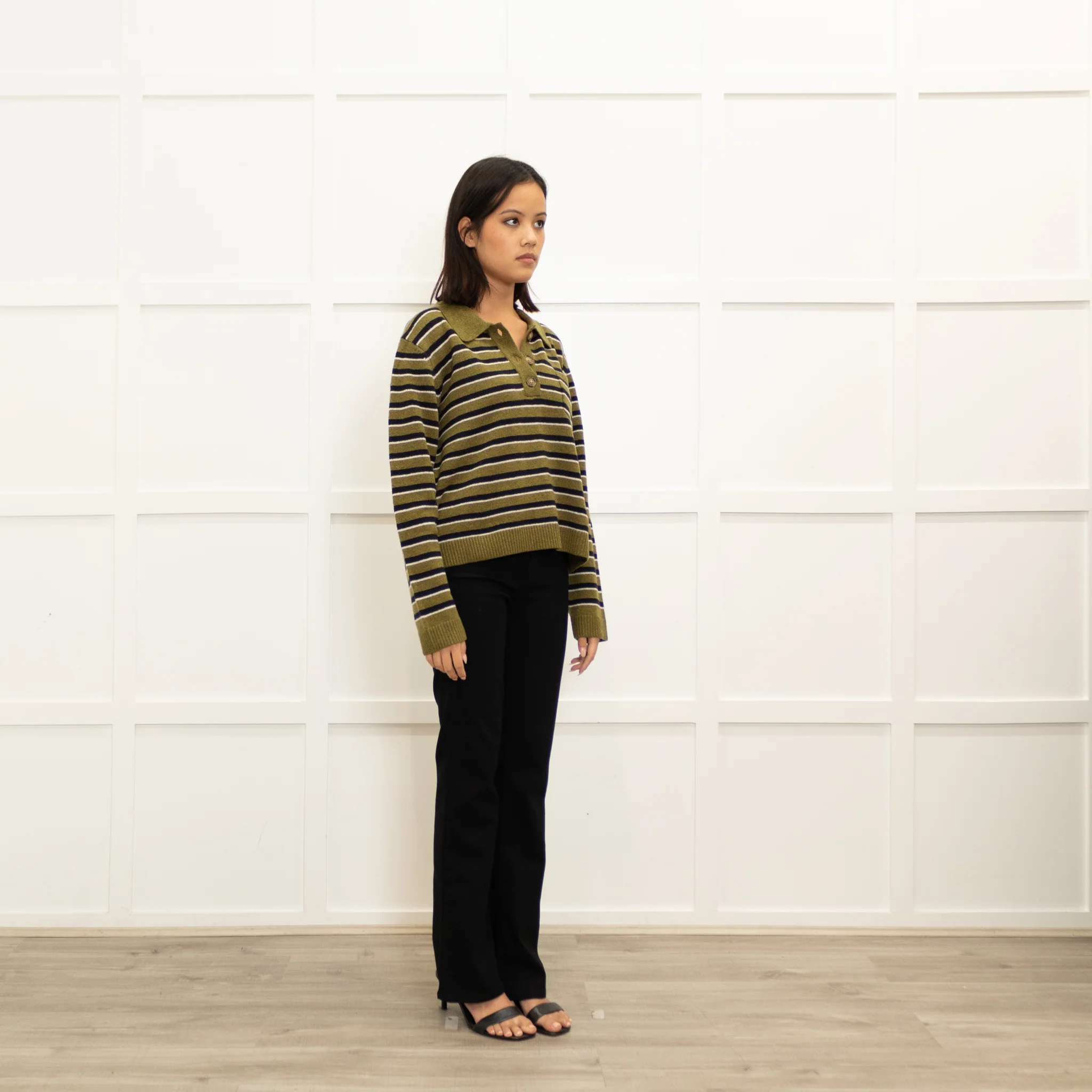 Baum Und Pferdgarten Khaki Black Striped Merino Wool Sweater - Image 3