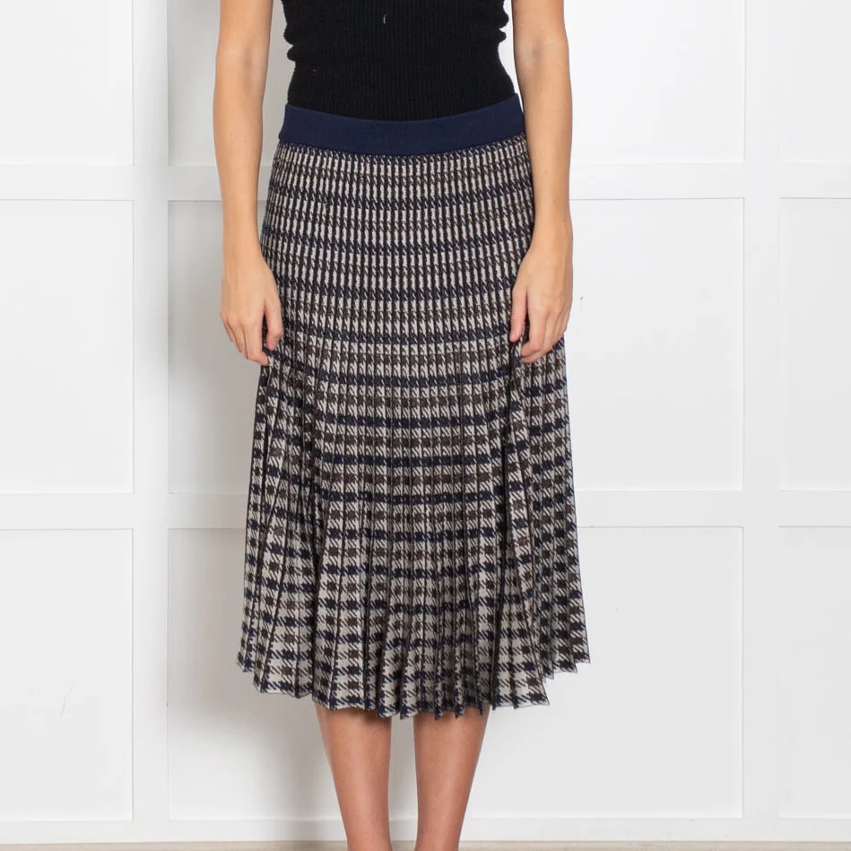 Baum Und Pferdgarten Navy Cream Houndstooth Pleated Skirt - Image 2