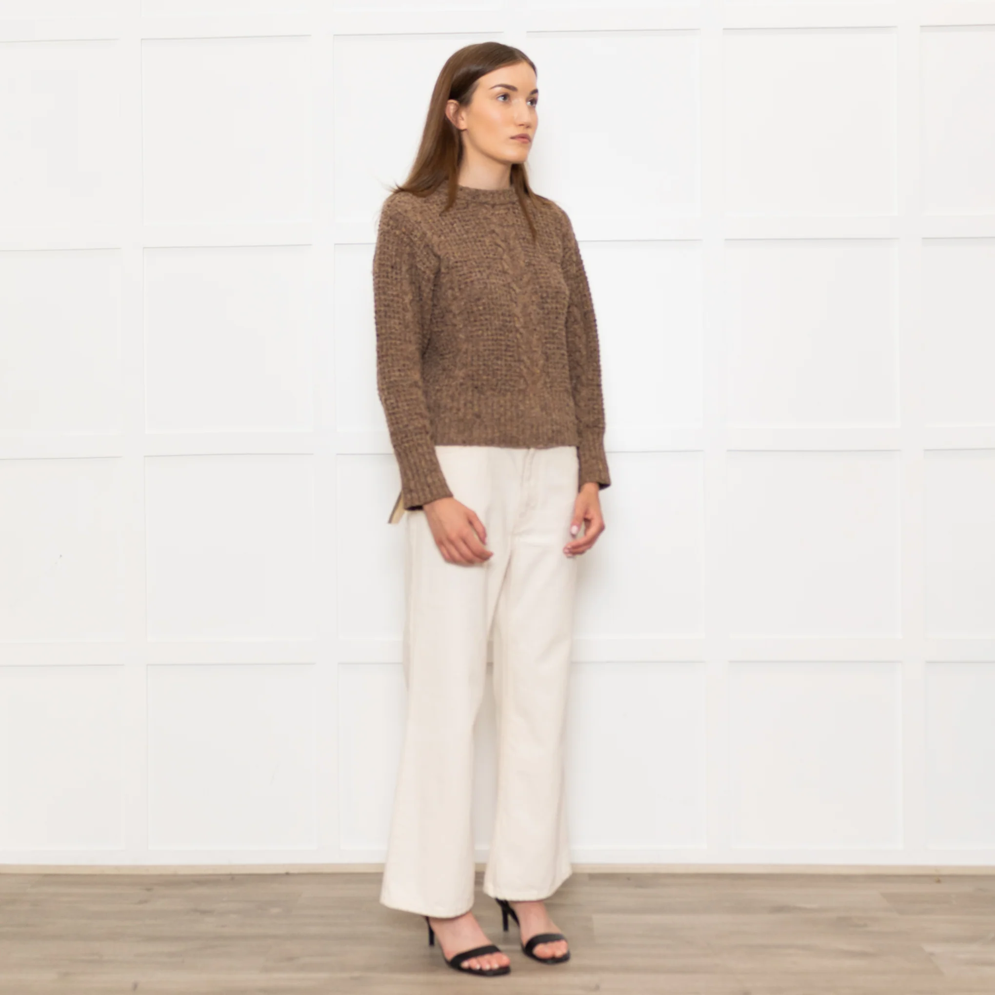 Beatriz Furest Brown Cable Wool Blend Sweater - Image 7