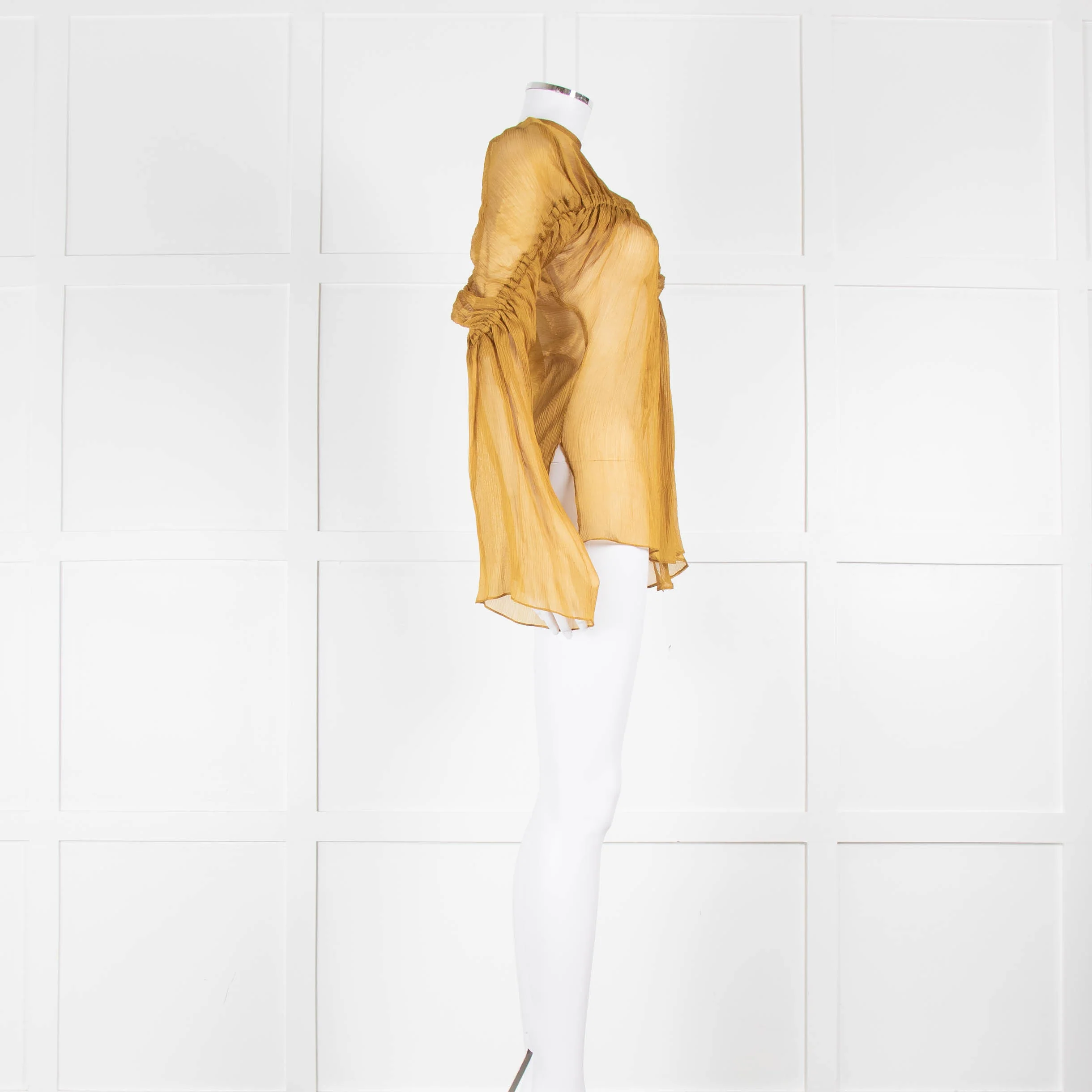 Beaufille Yellow Ochre Silk Mix Ruched Detail Top - Image 2