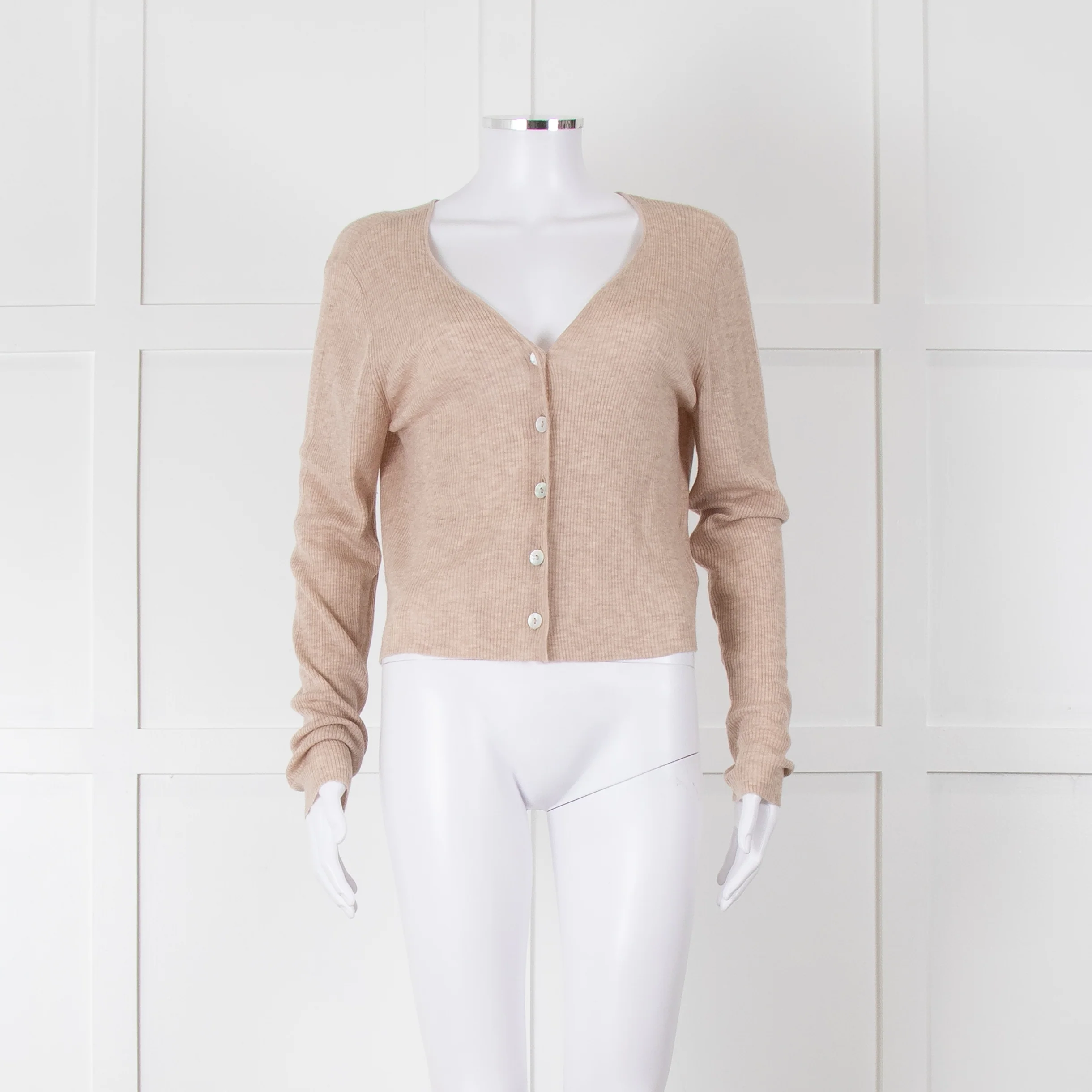 Bella Dahl Beige Fine Knit V Neck Cardigan