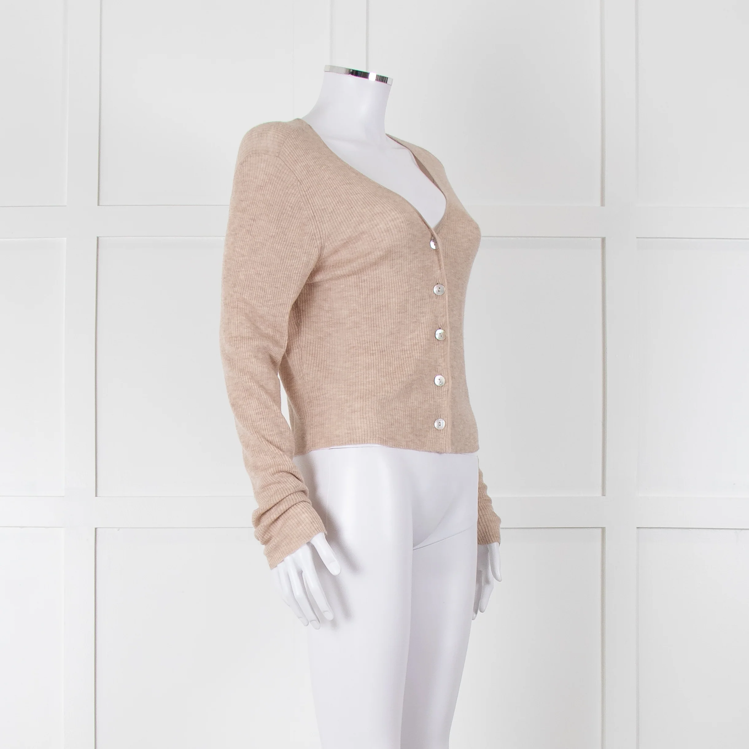 Bella Dahl Beige Fine Knit V Neck Cardigan - Image 2