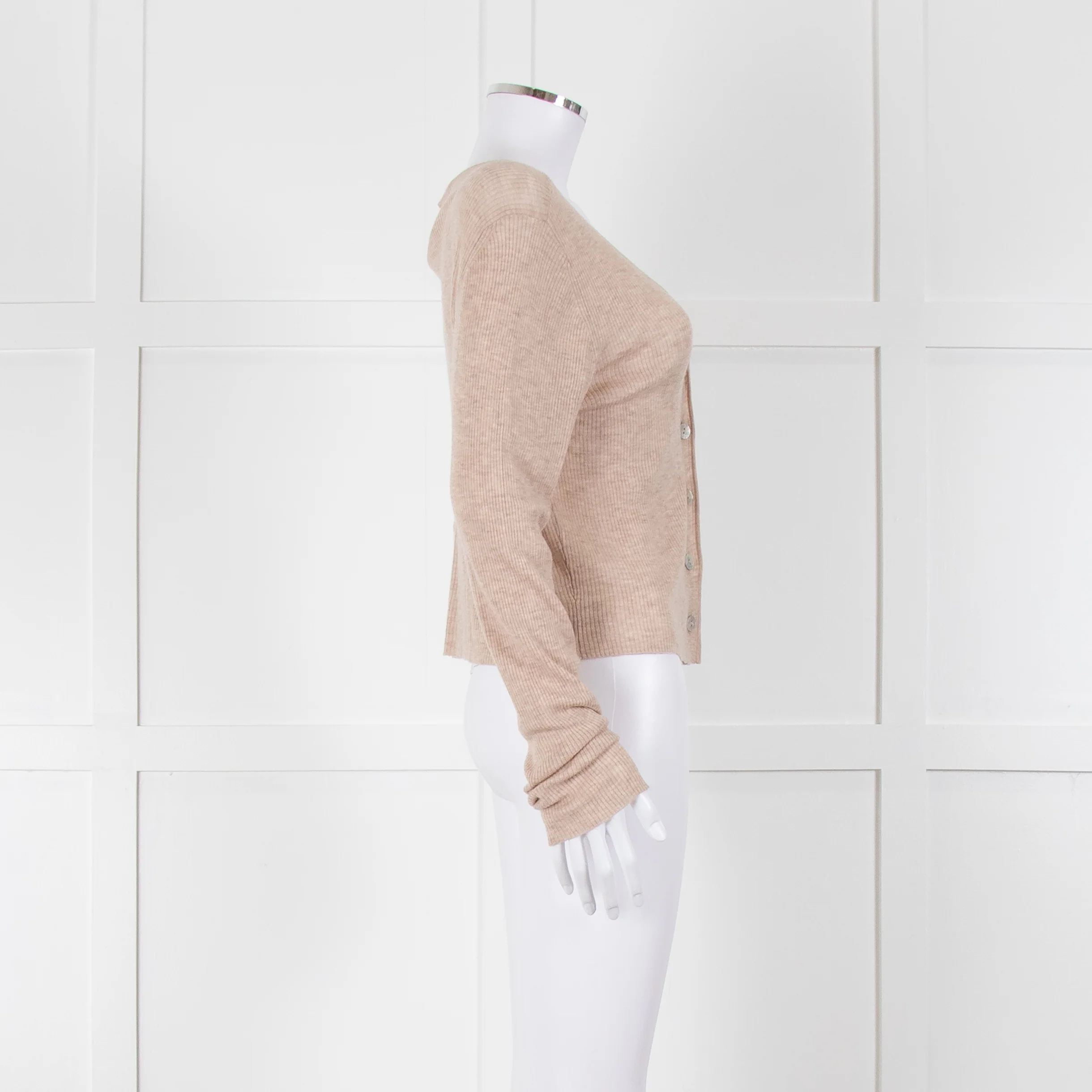 Bella Dahl Beige Fine Knit V Neck Cardigan - Image 3