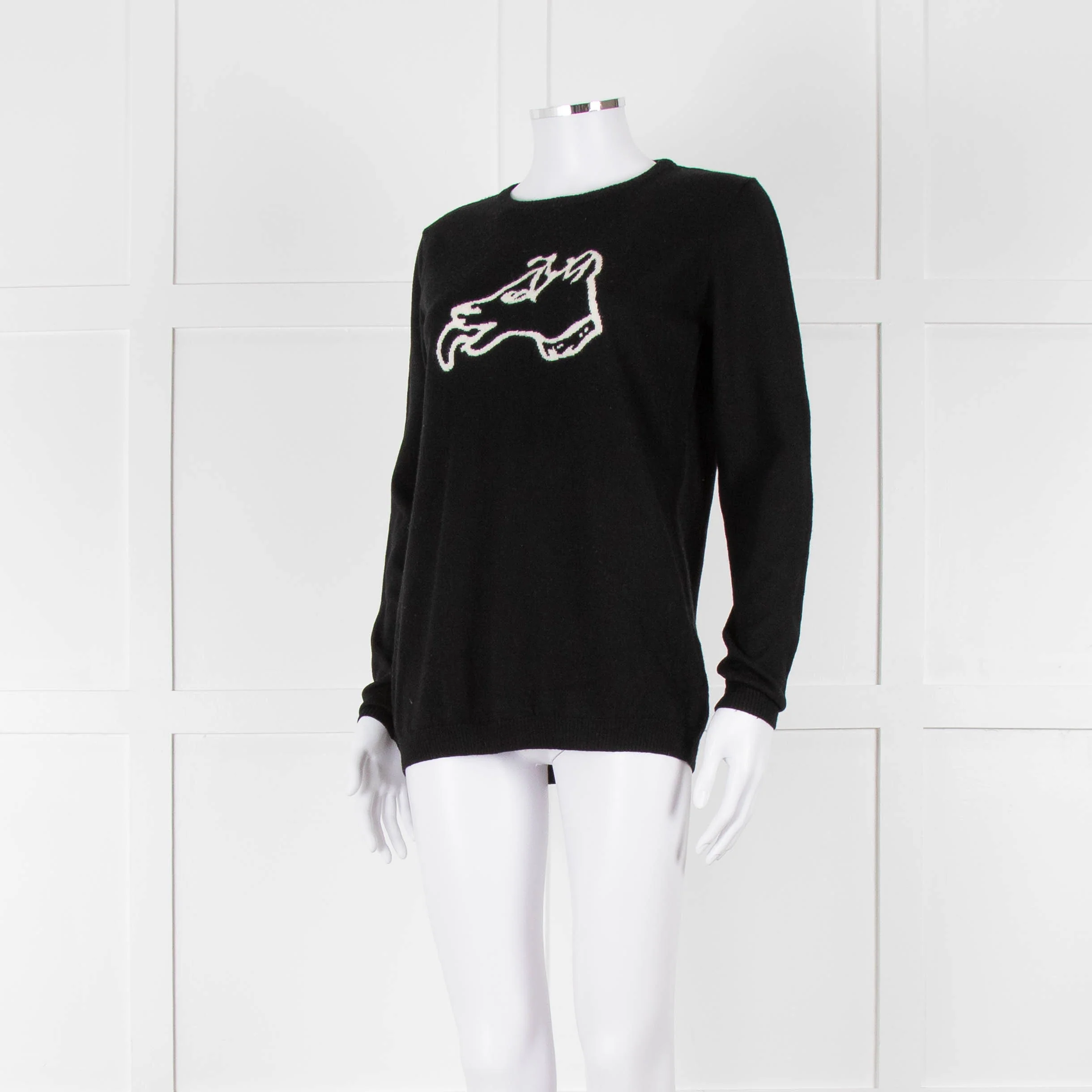 Bella Freud Black Wool Dog Motif Jumper - Image 8