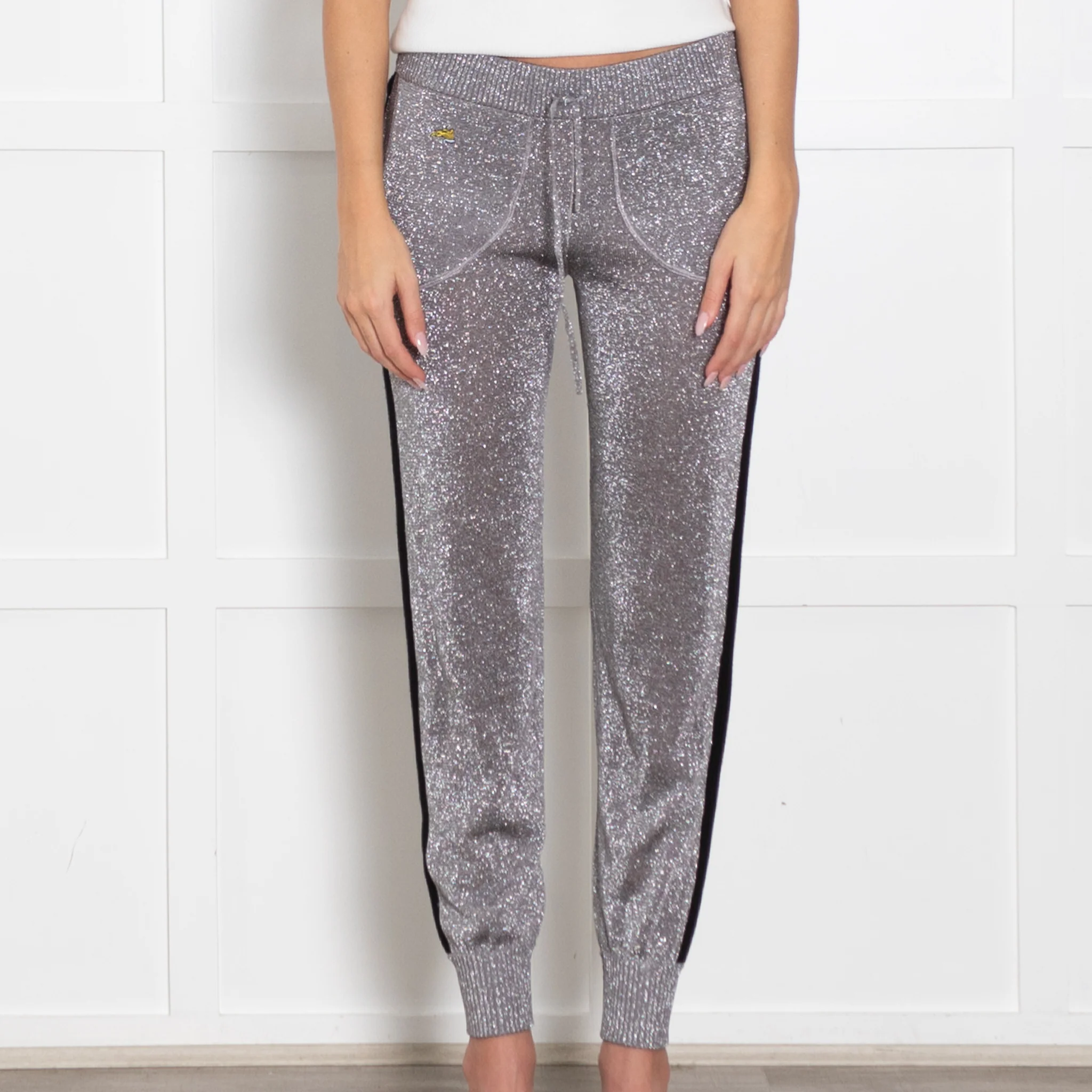 Bella Freud Grey Silver Lurex Joggers - Image 2