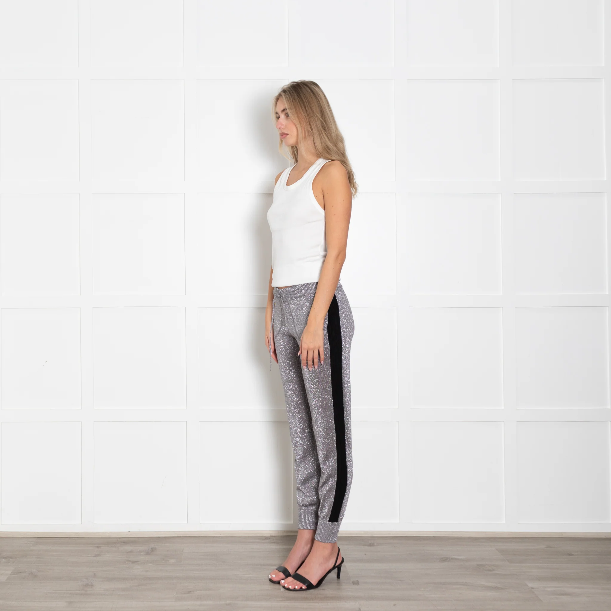 Bella Freud Grey Silver Lurex Joggers - Image 3