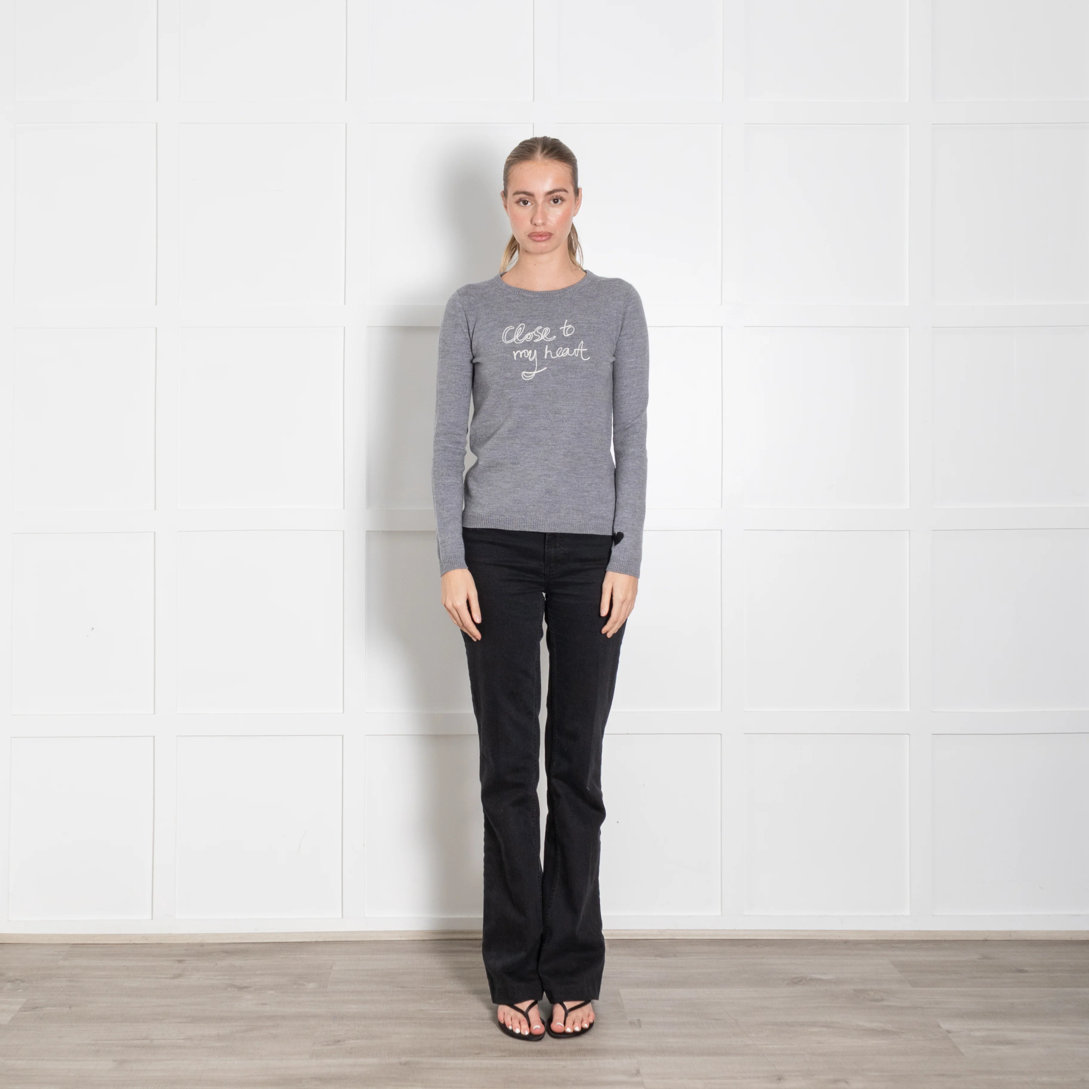 Bella Freud Grey Wool Slogan Sweater