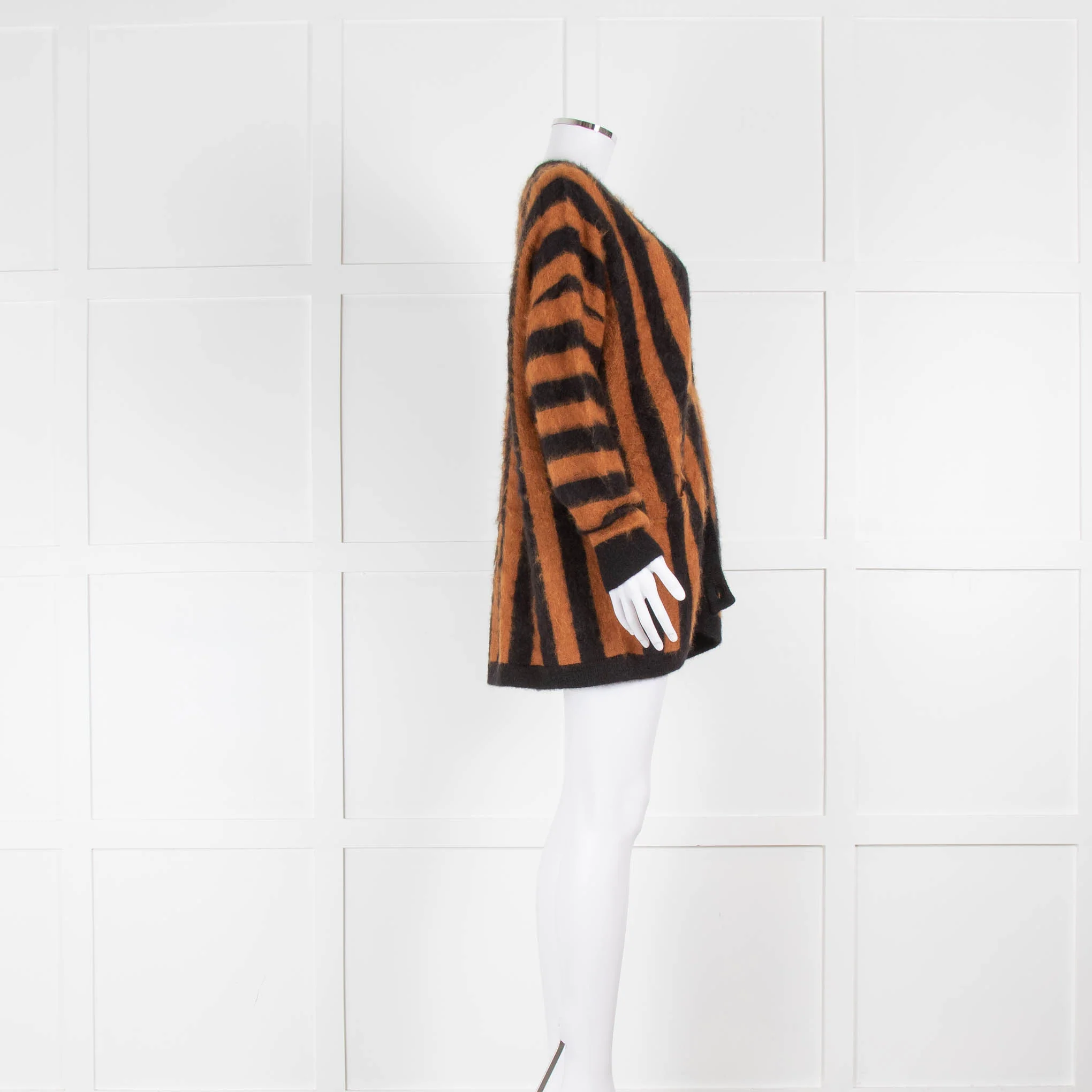 Bella Freud Truman Black And Tan Stripe Mohair Cardigan - Image 2