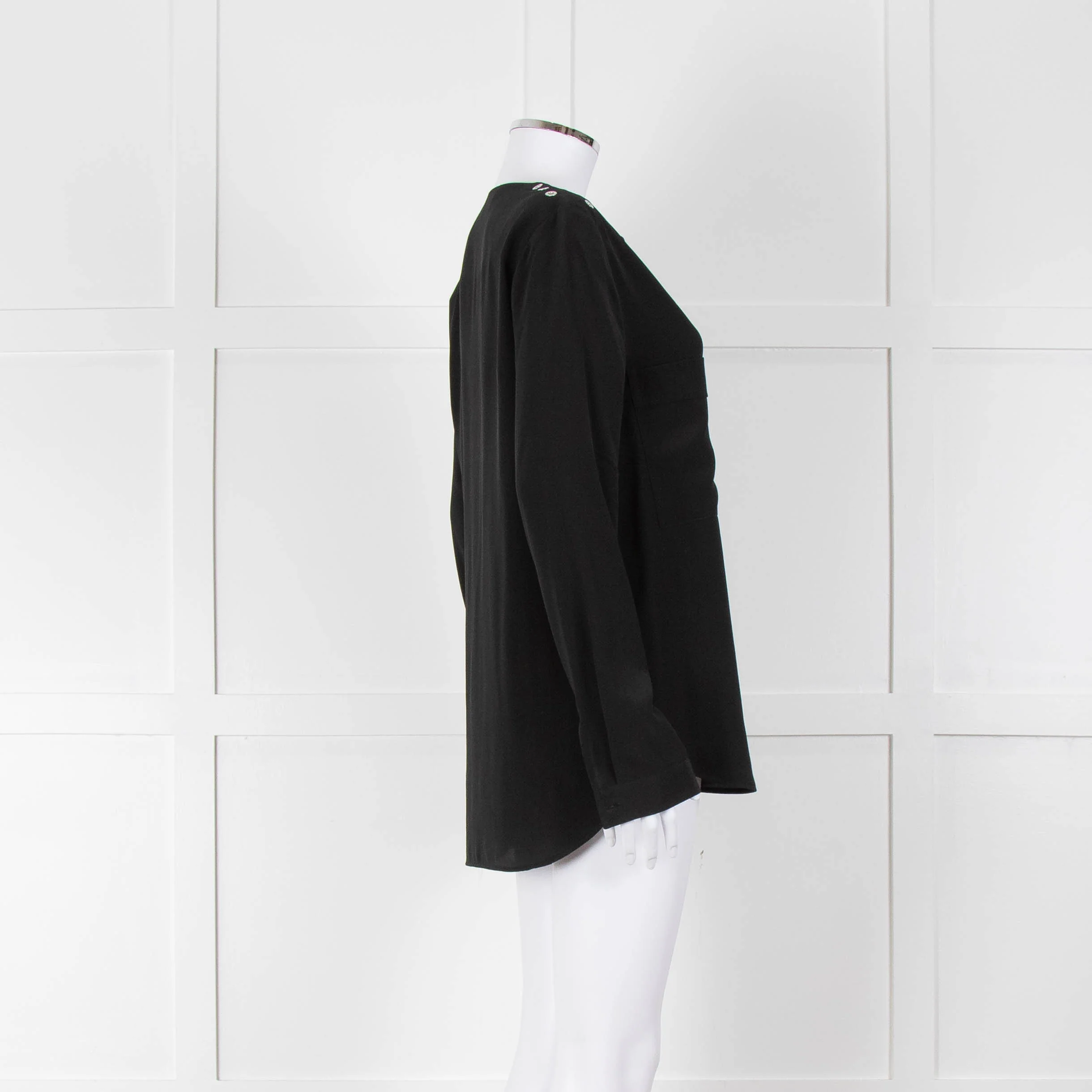 Belstaff Black Silver Eyelet Detail Silk Long Sleeve Top - Image 3
