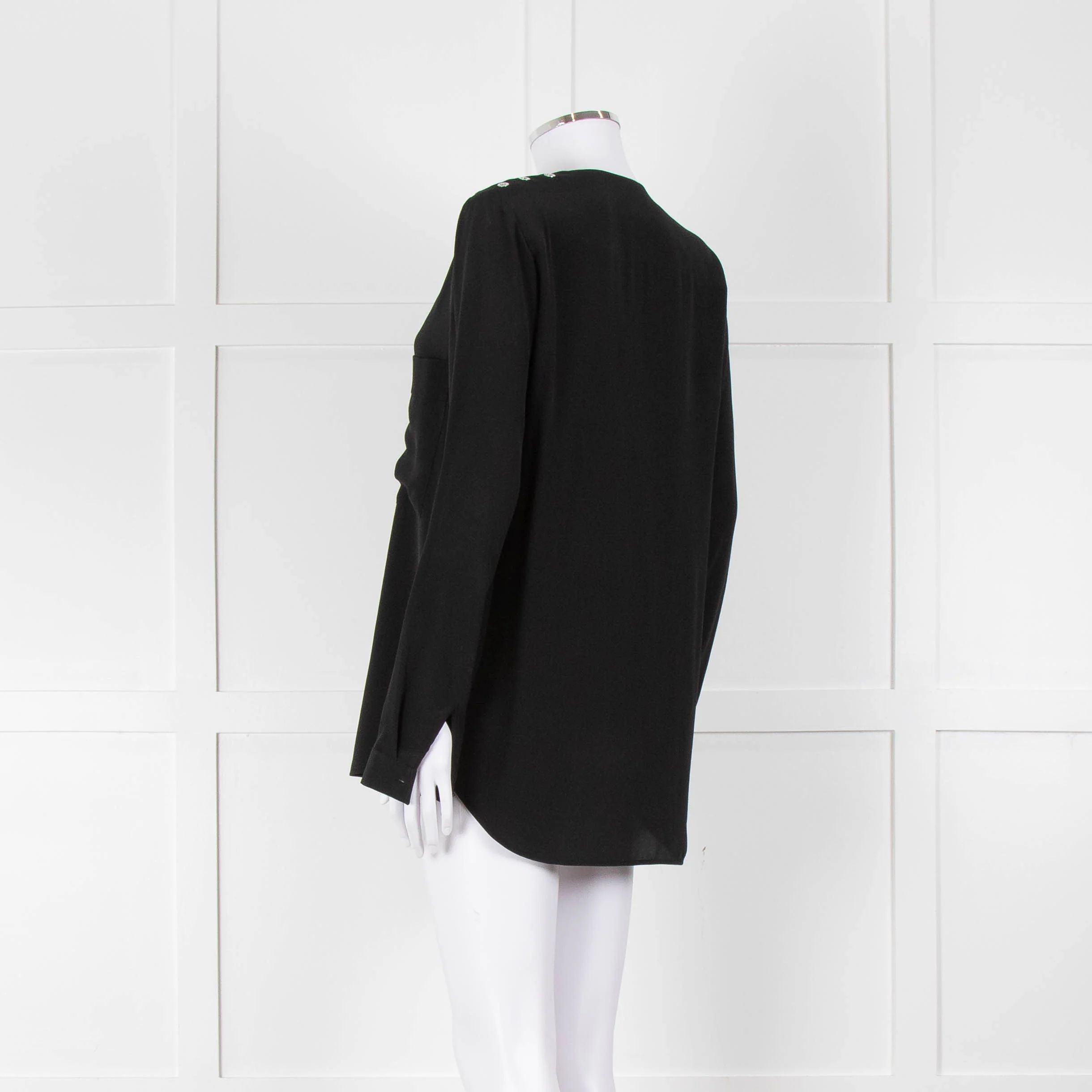 Belstaff Black Silver Eyelet Detail Silk Long Sleeve Top - Image 6