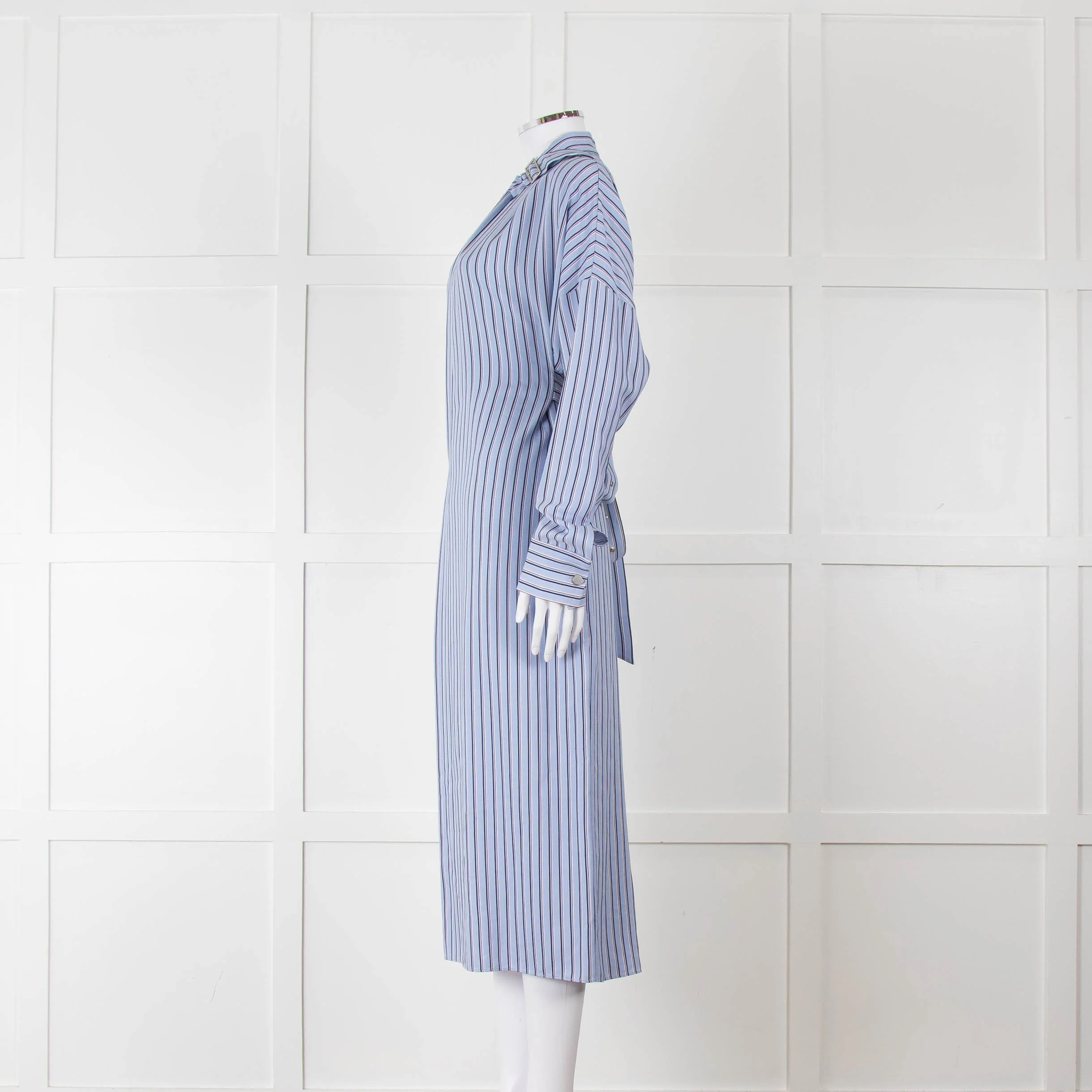 Tibi Belted Striped Poplin Midi Dress In Blue Stripe - Image 7