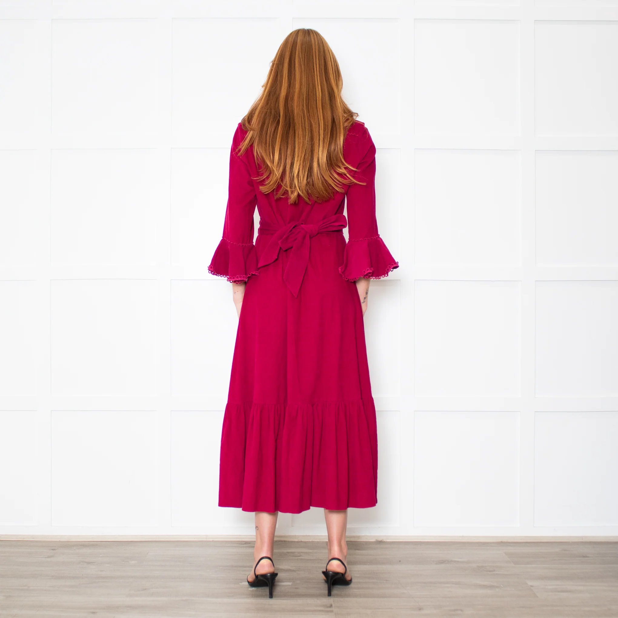 Belulah Dark Pink Corduroy Tailored Bodice Long Dress - Image 5