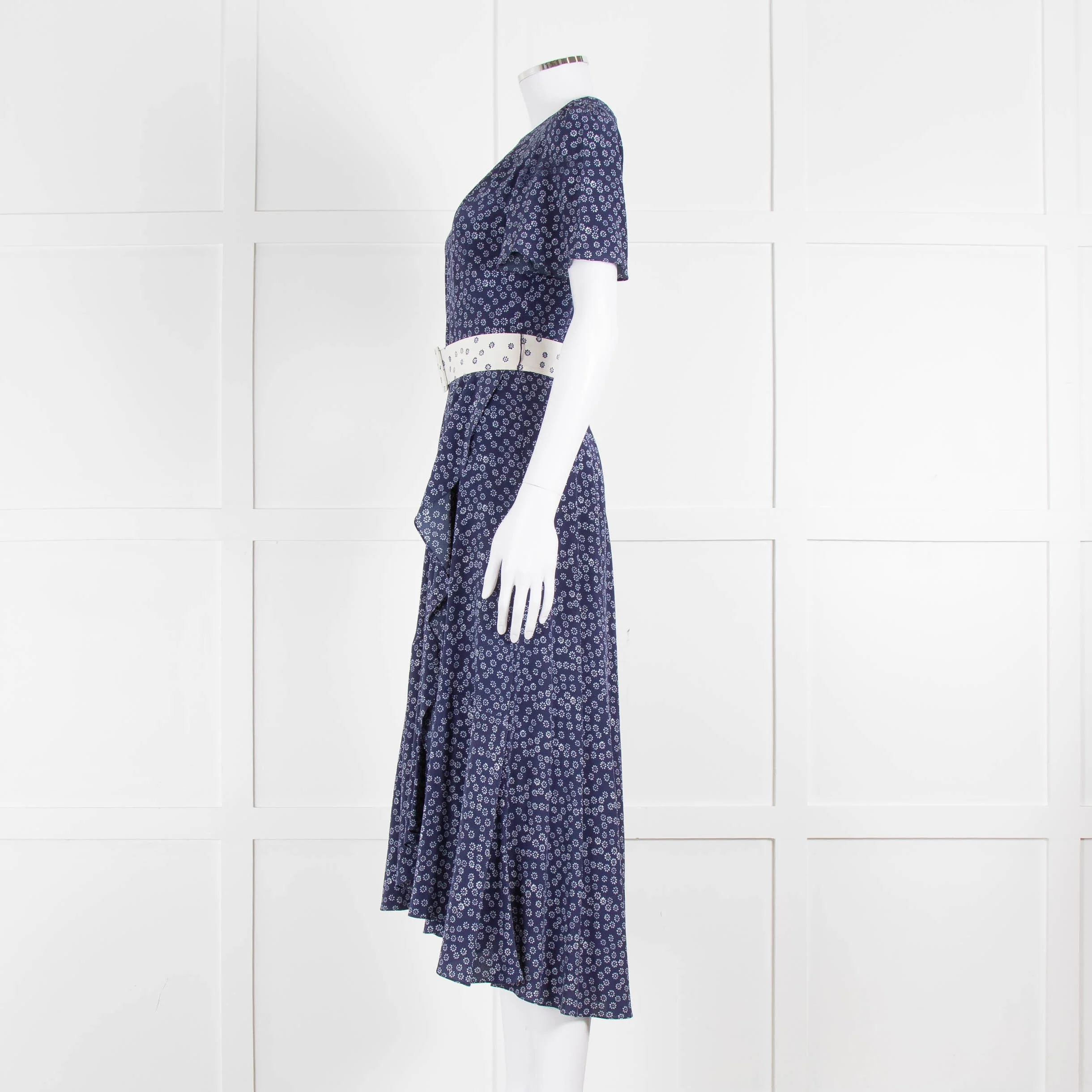 Belulah Navy White Floral Belted Short Sleeve Dress - Image 7