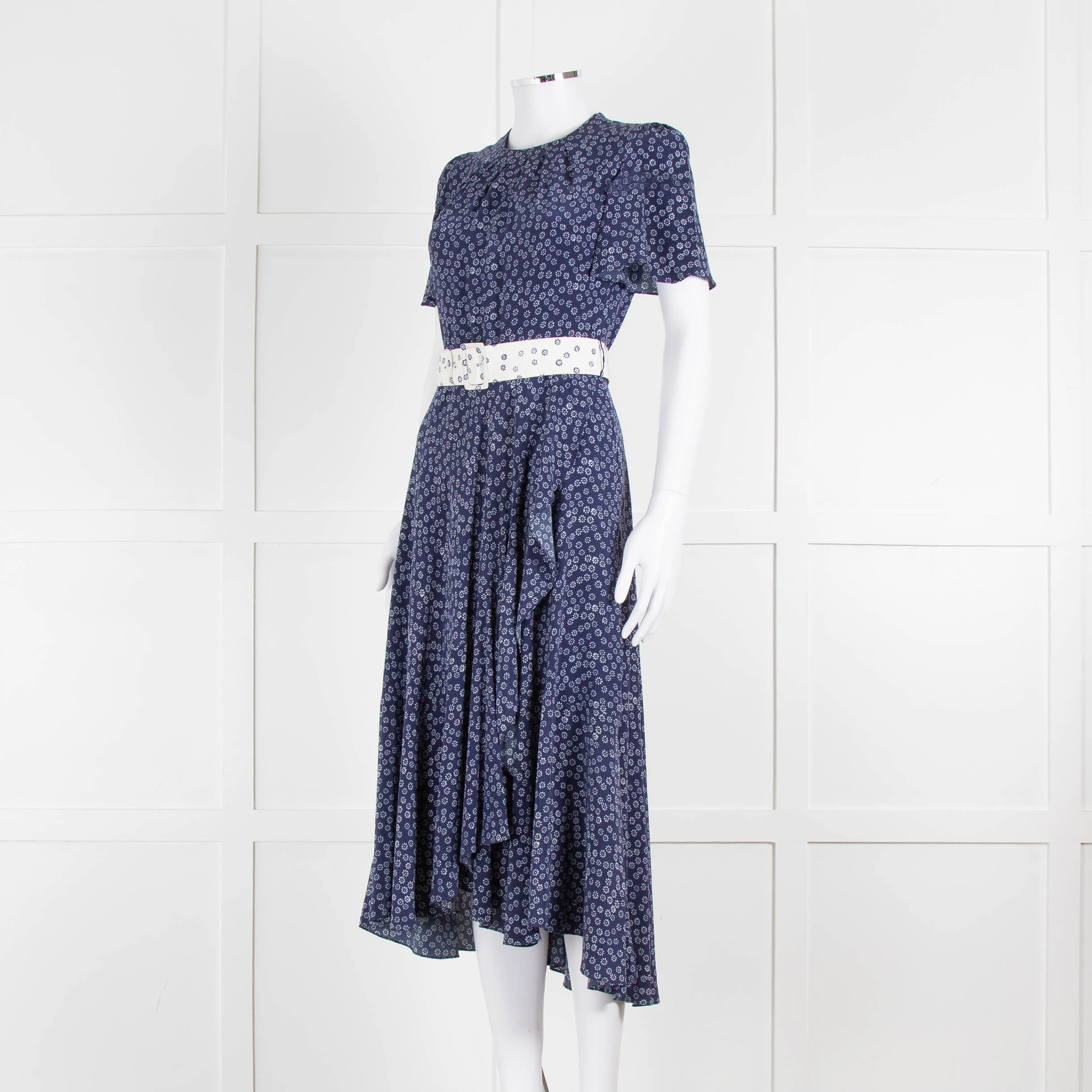 Belulah Navy White Floral Belted Short Sleeve Dress - Image 8