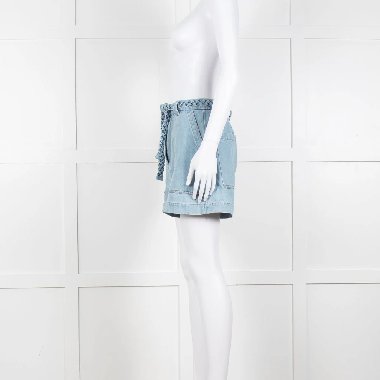 Berenice Blue Denim Wide Leg Shorts With Braided Belt - Image 3