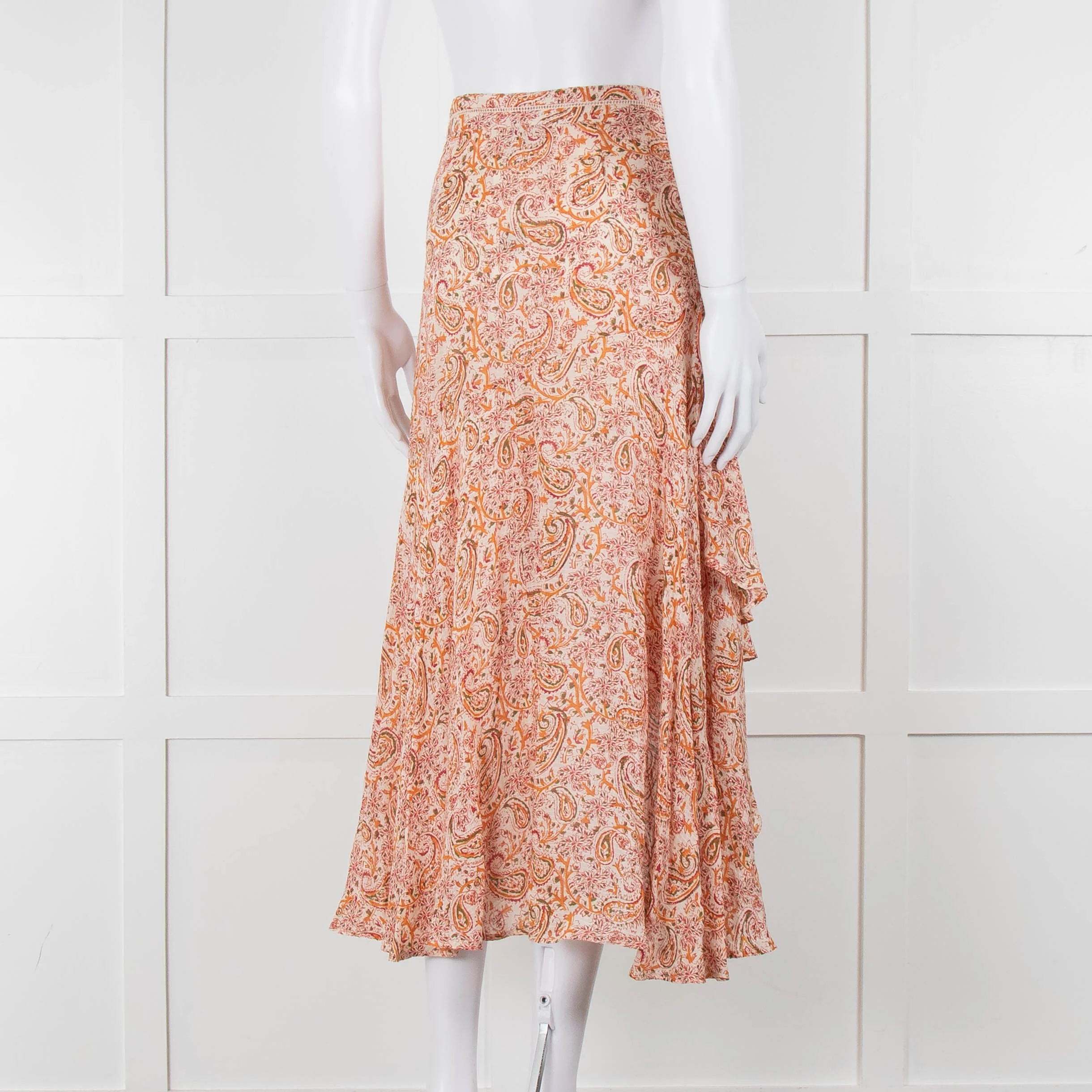 Berenice Orange Paisley Flowy Maxi Skirt - Image 4