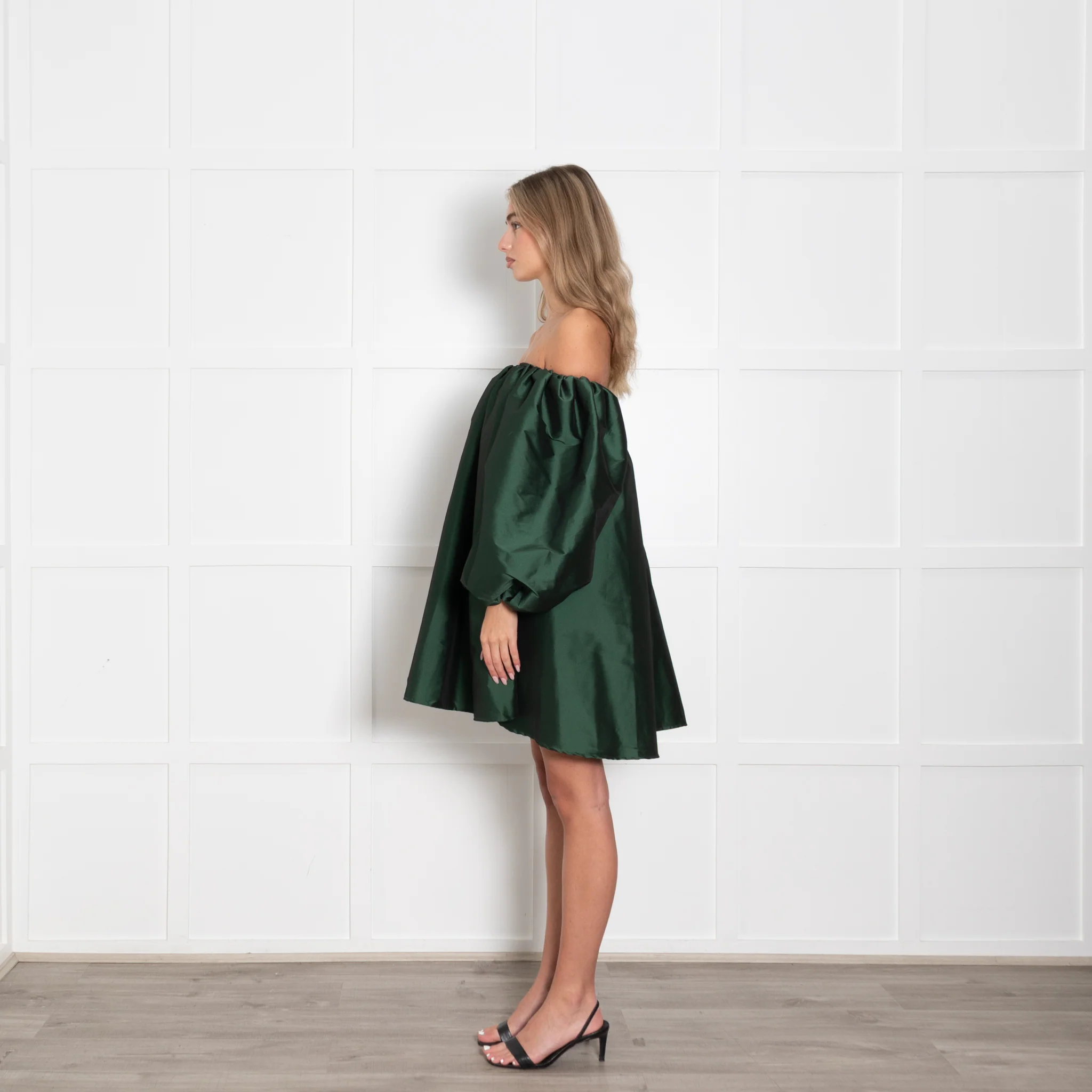 Bernadette Green Taffeta Oversized Off The Shoulder Short Dress - Image 4