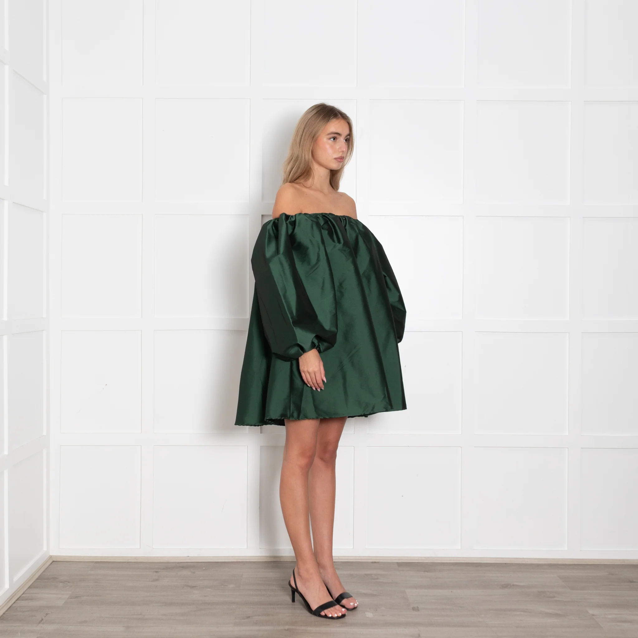 Bernadette Green Taffeta Oversized Off The Shoulder Short Dress - Image 7