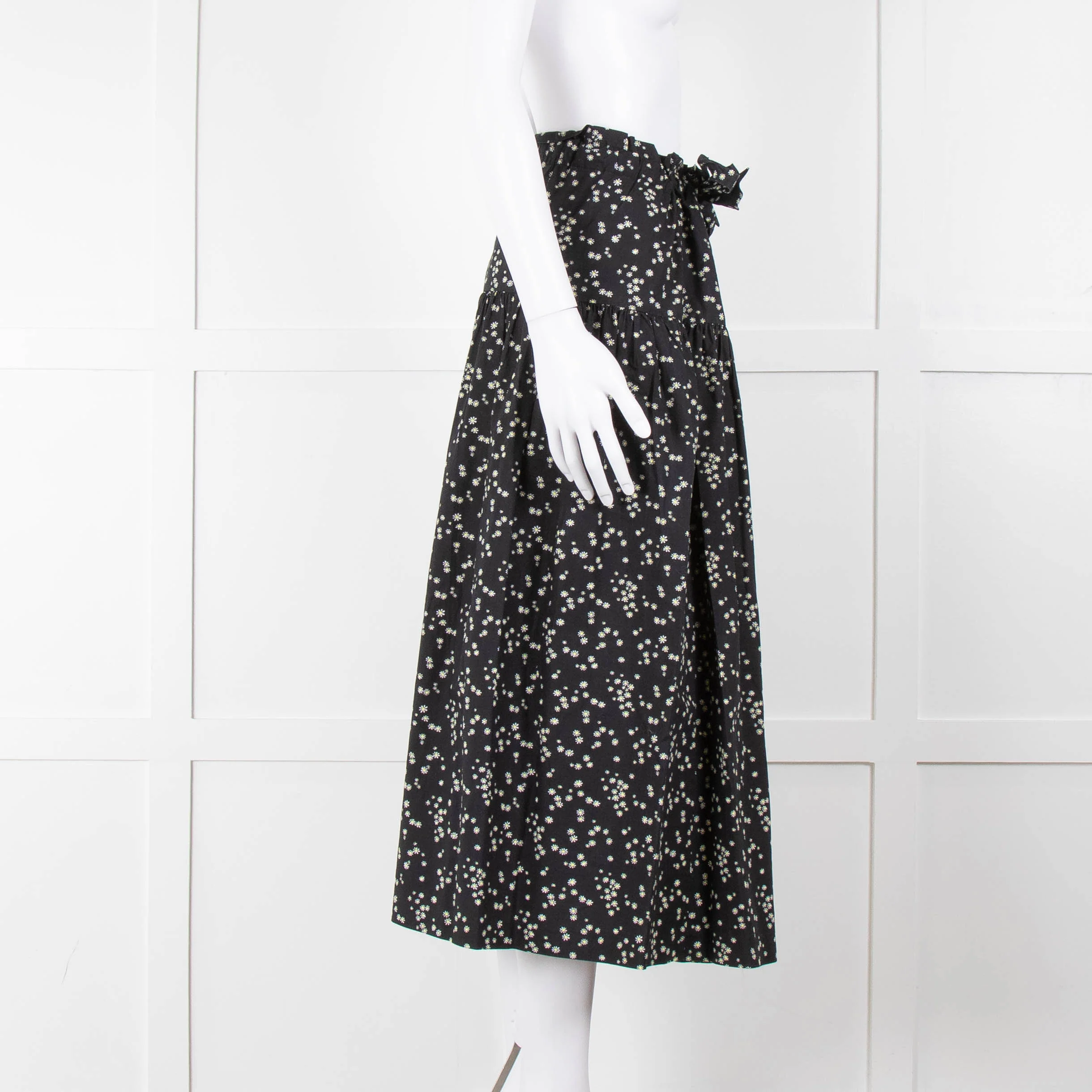 Bimba Y Lola Black Daisy Print Cotton Skirt - Image 3
